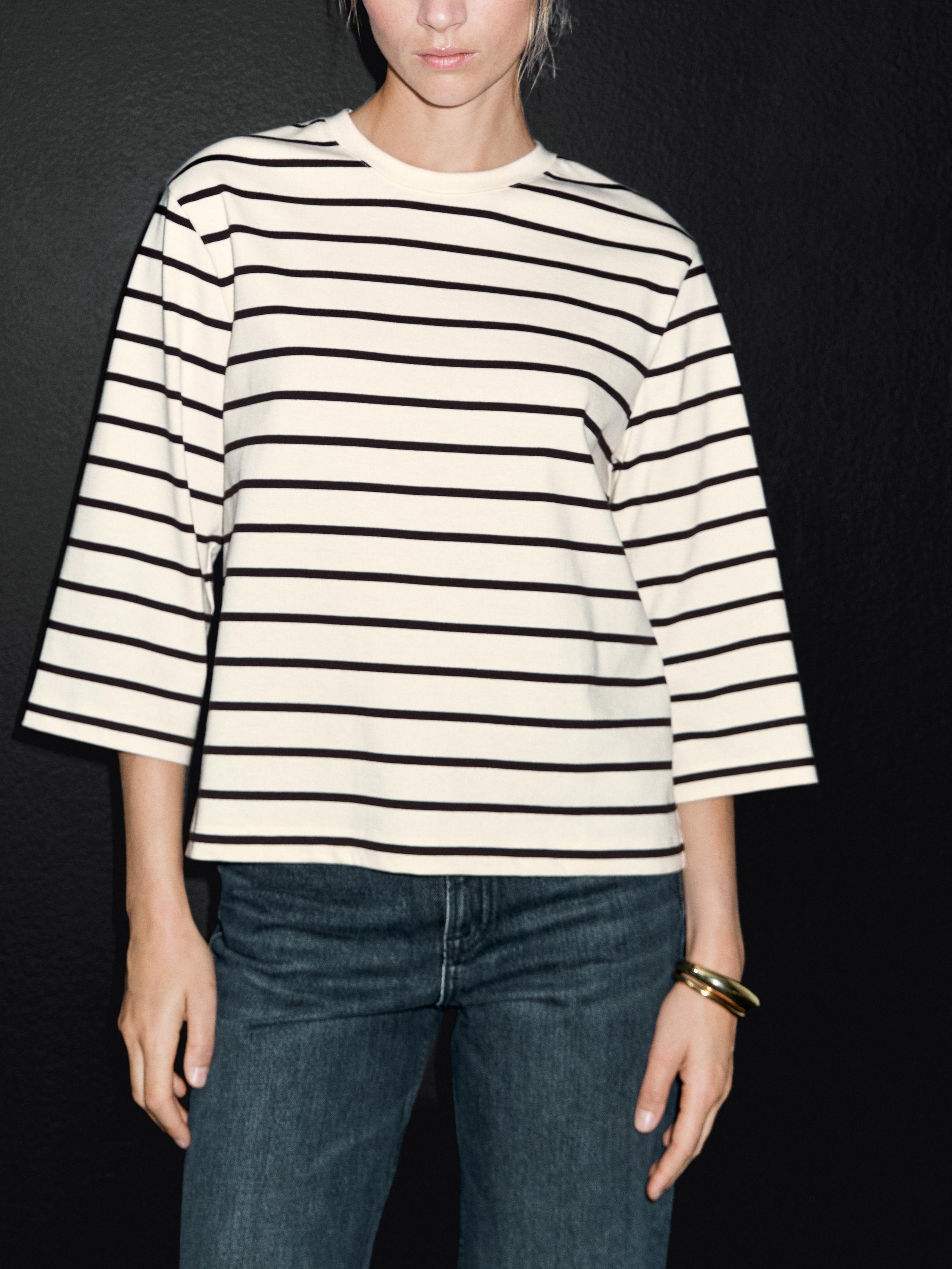 Striped T-shirt with elbow-length sleeves