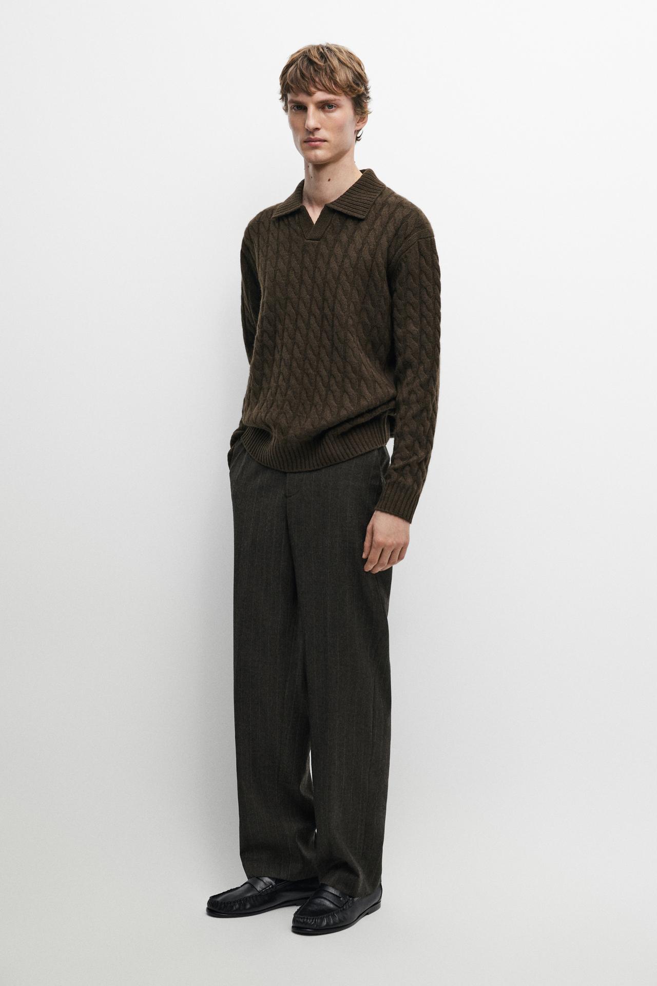 Cable-knit cashmere polo sweater — GREEN