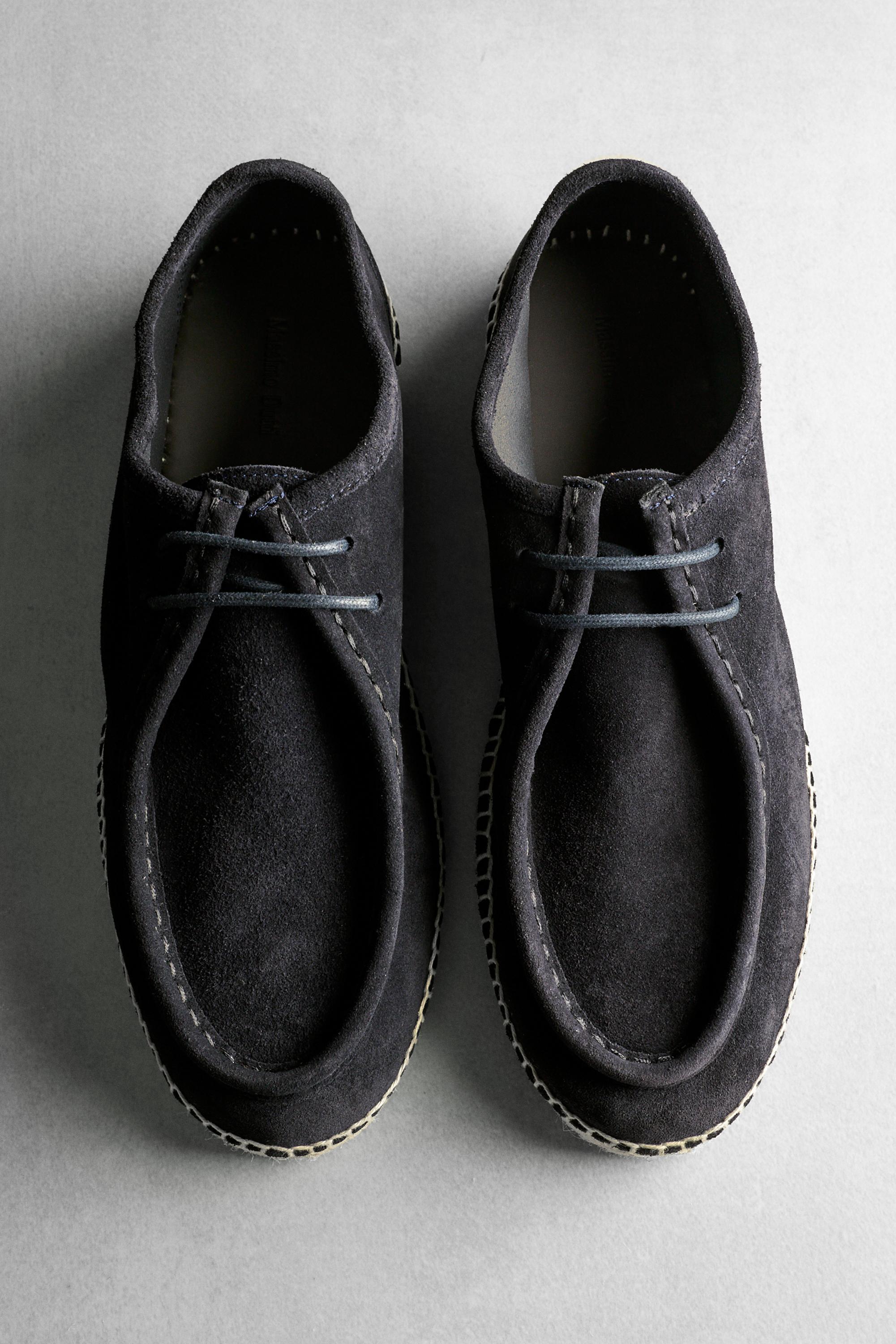 Split leather shoes with moc toe and jute sole — Dark blue