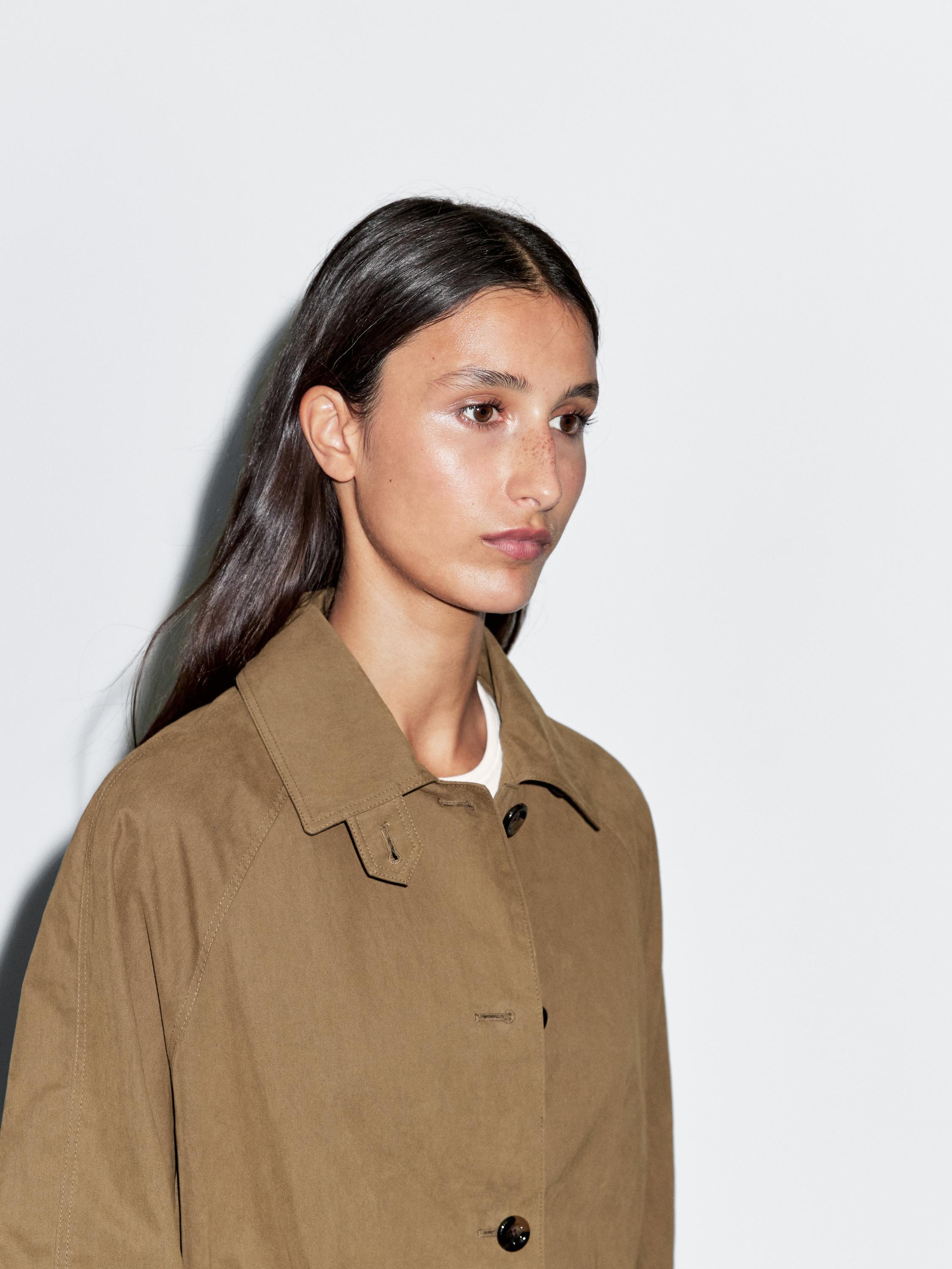 Cotton blend fitted-waist trench coat