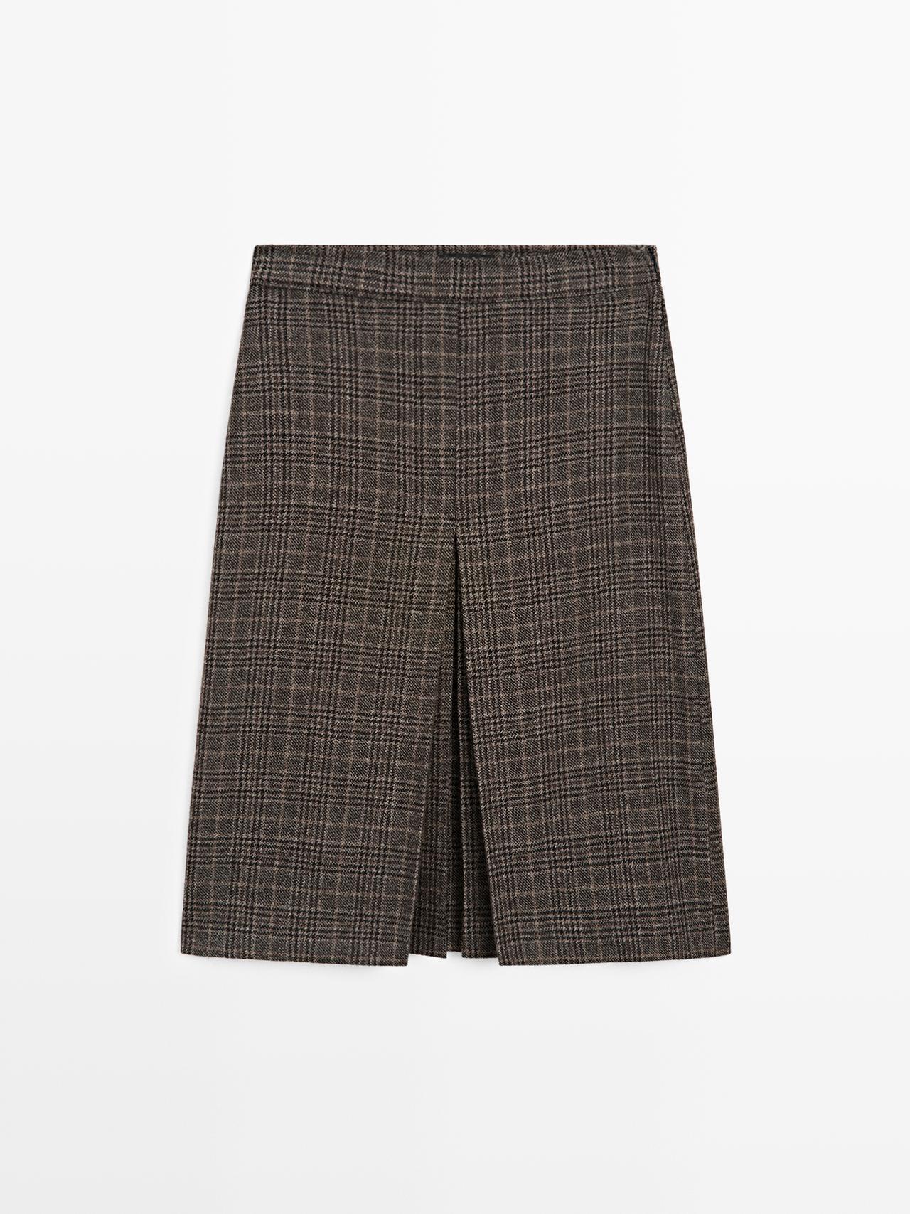 Massimo Dutti - Dame - Ternet Midi-Nederdel I 100% Uld - Brun - 40