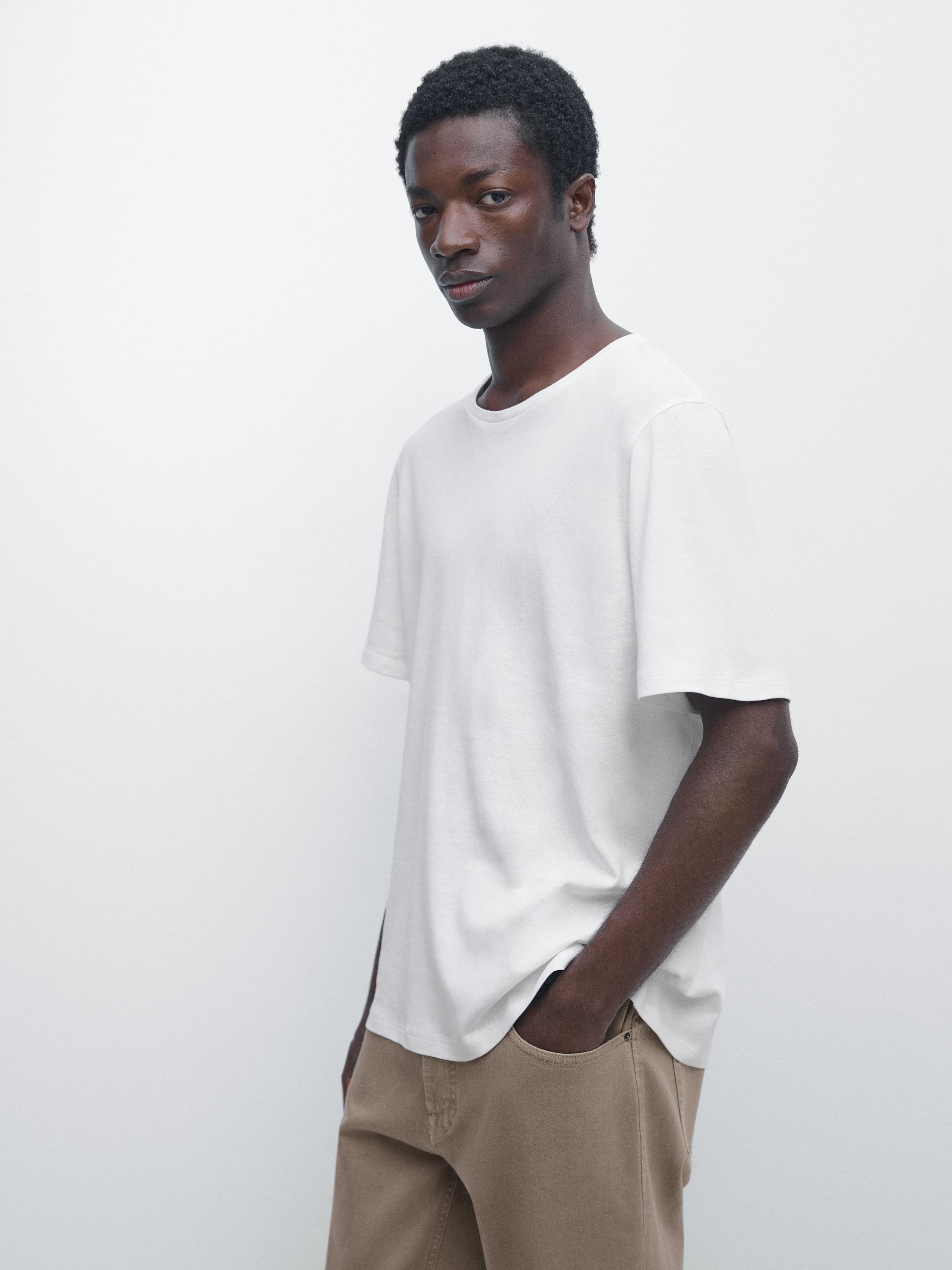 Short sleeve linen and cotton T-shirt — Off white