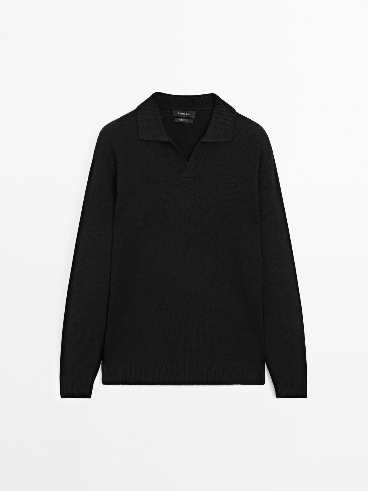 Massimo Dutti - Herre - Striktrøje I 100 % Kashmir Med V-Udskæring - Sort - M