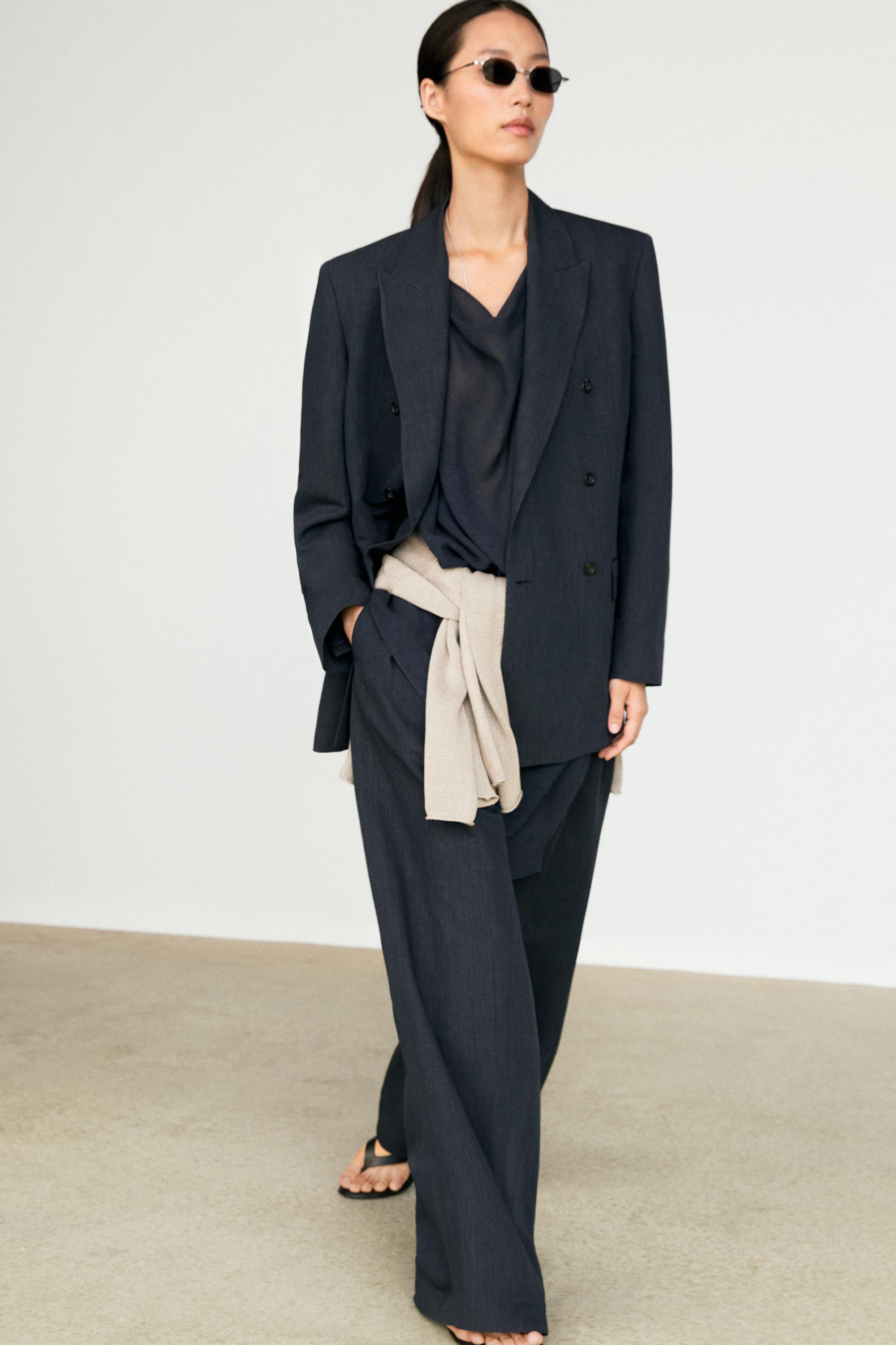 Melange linen blend double-breasted blazer