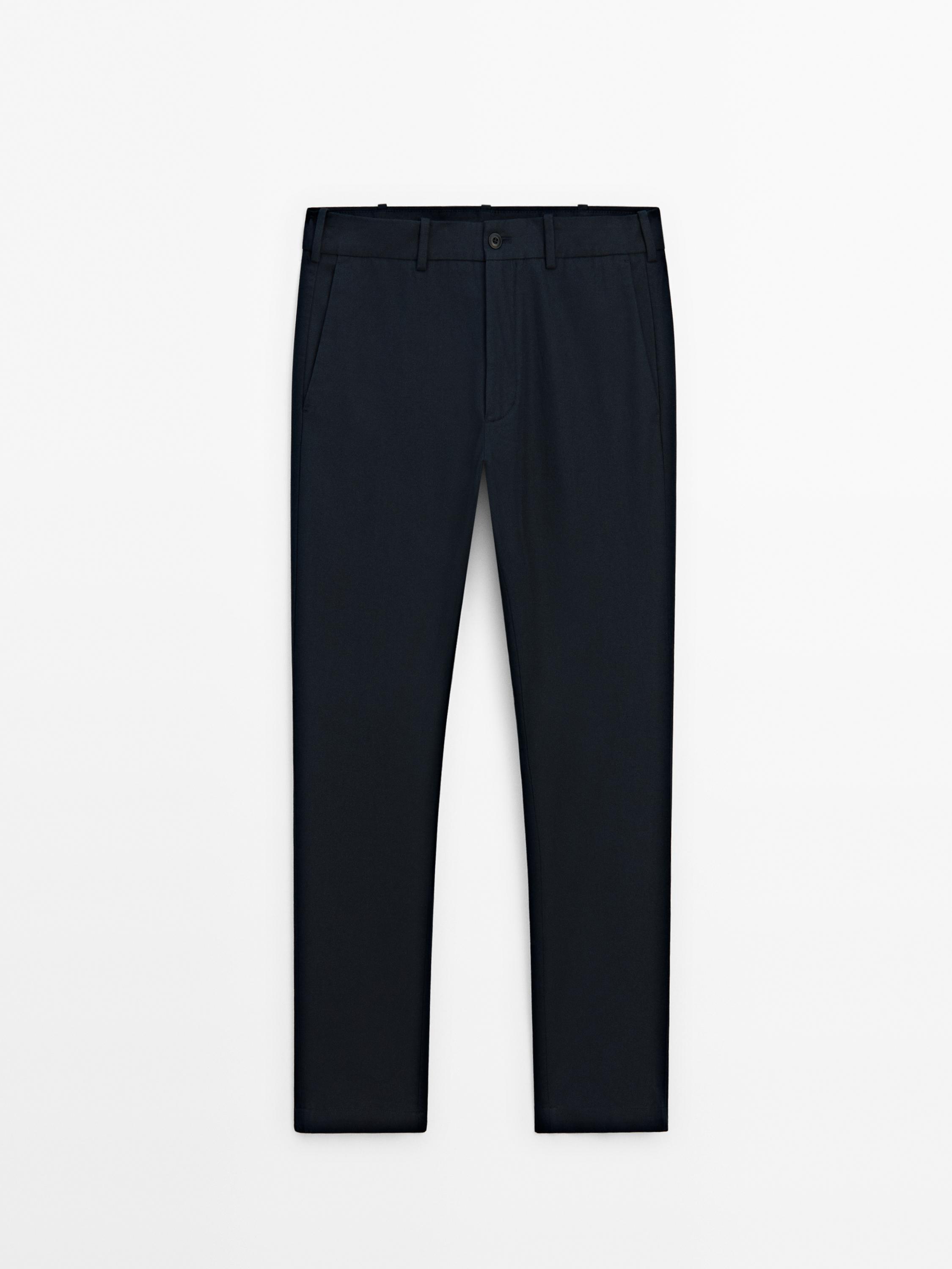 Cotton blend slim fit trousers