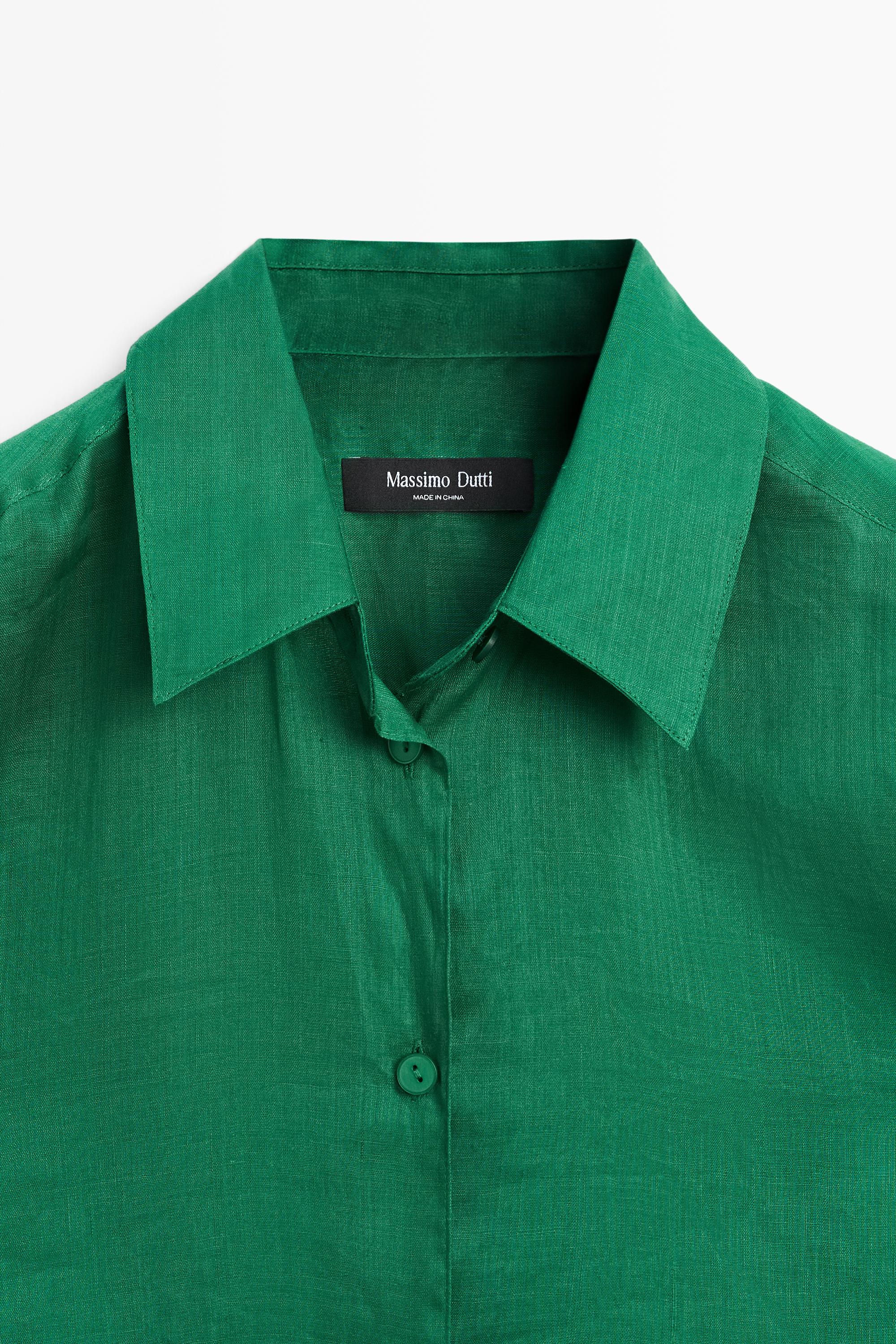 100% ramie flowing long shirt — GREEN
