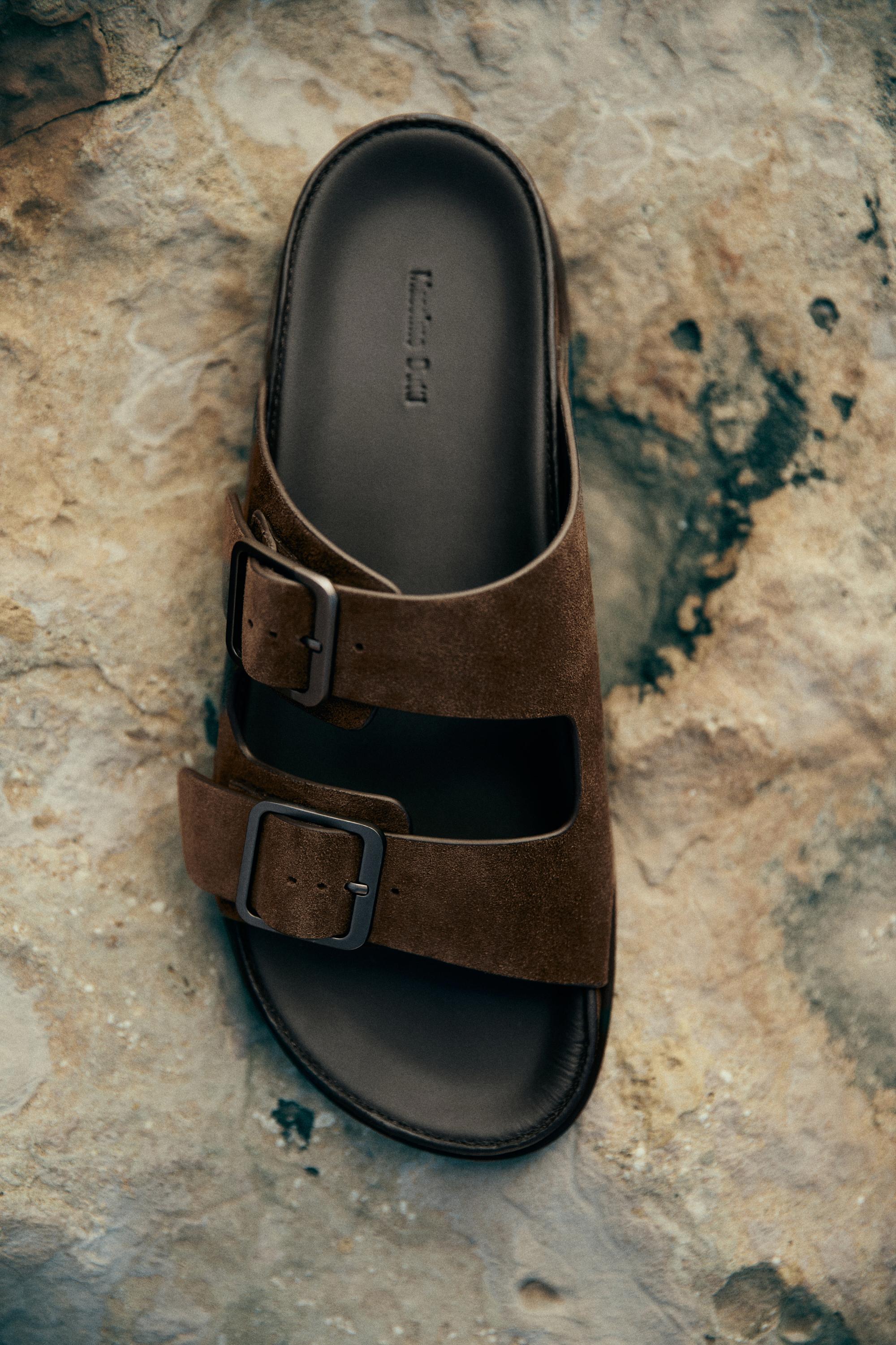 Buckled split leather sandals — OCHRE