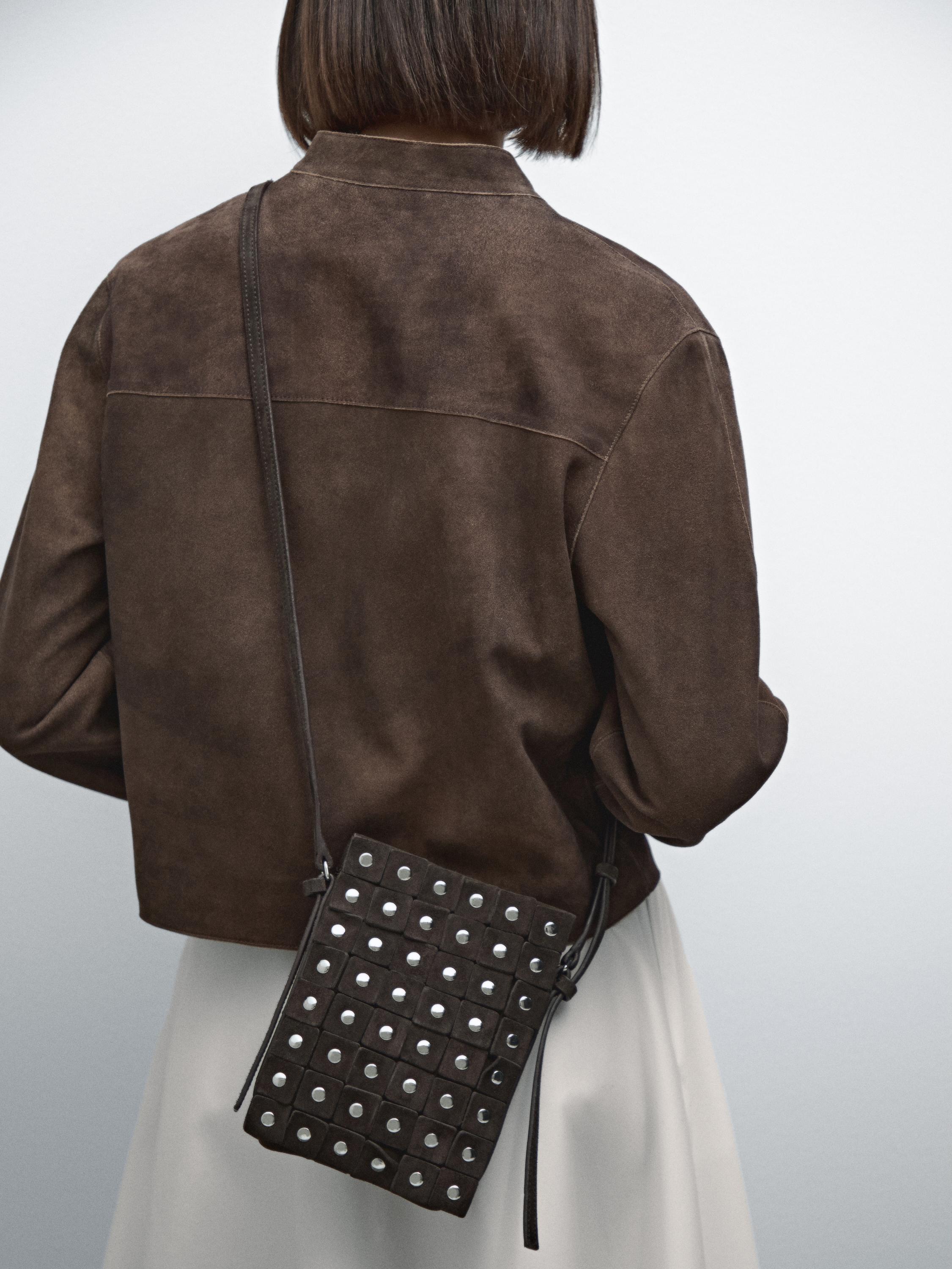 Split suede mini crossbody bag with studs