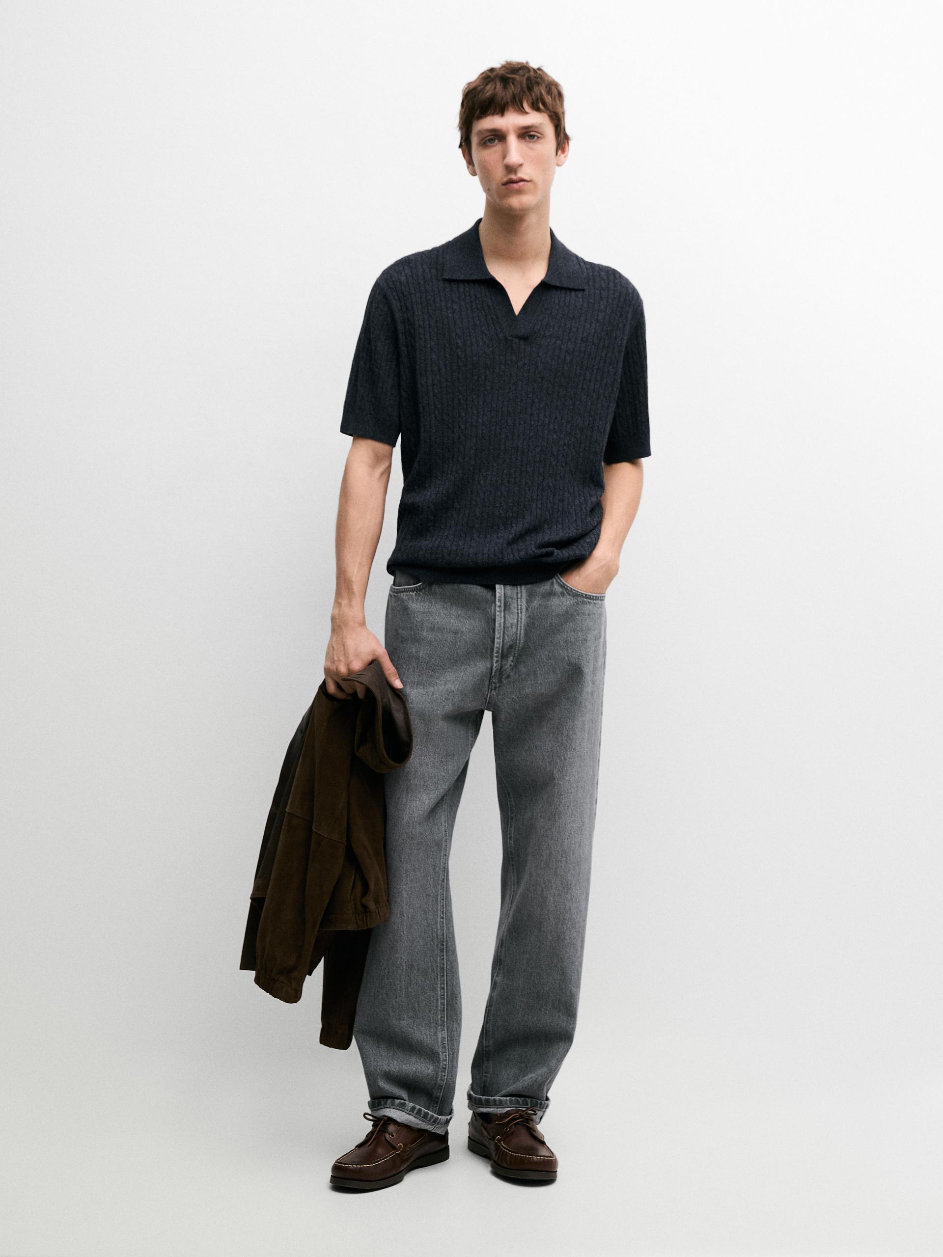 Polo A Maniche Corte Con Dettagli Intrecciati - Blu Marino - Xl - Massimo Dutti - Maschile