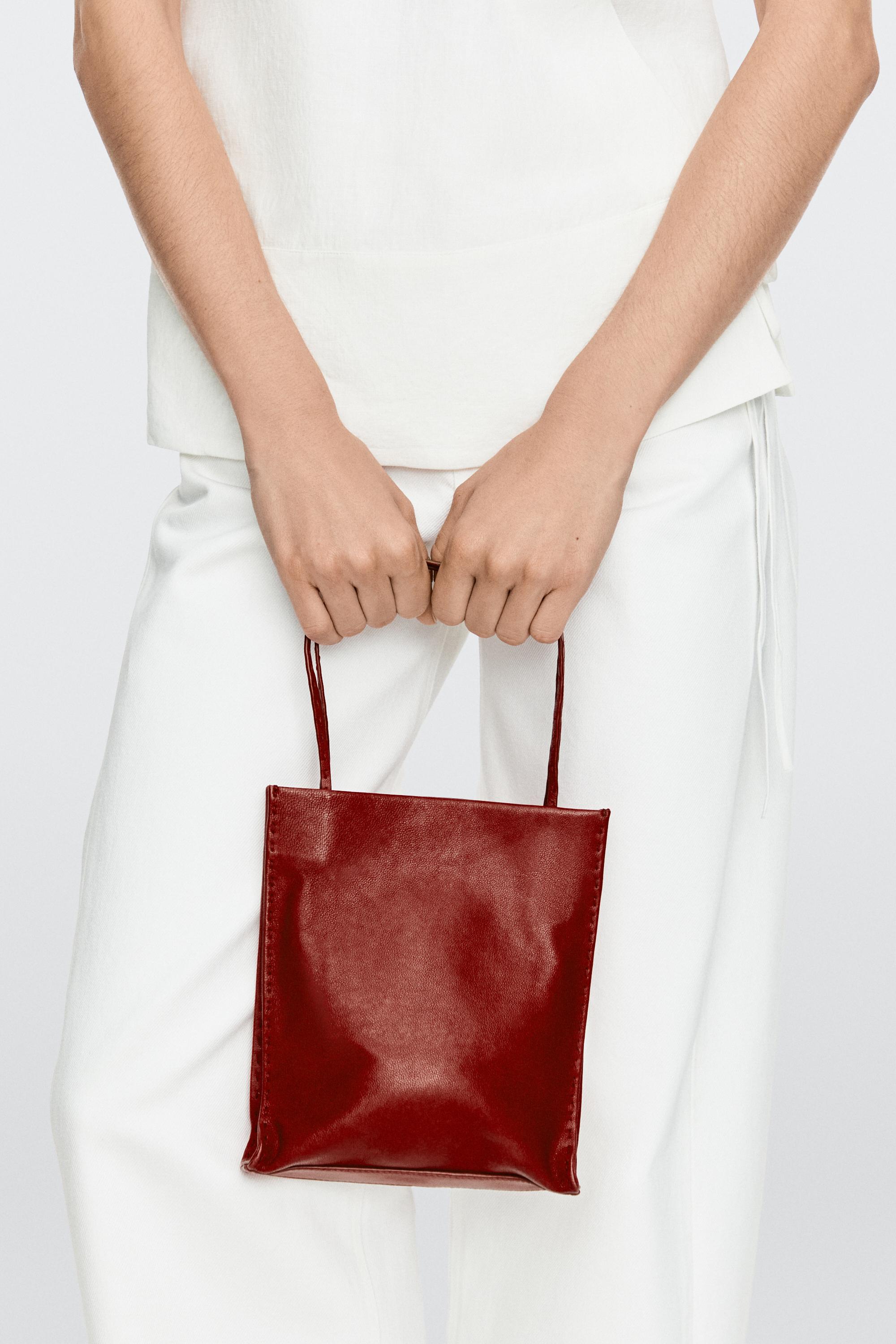 Nappa leather double compartment bag — CORAL RED