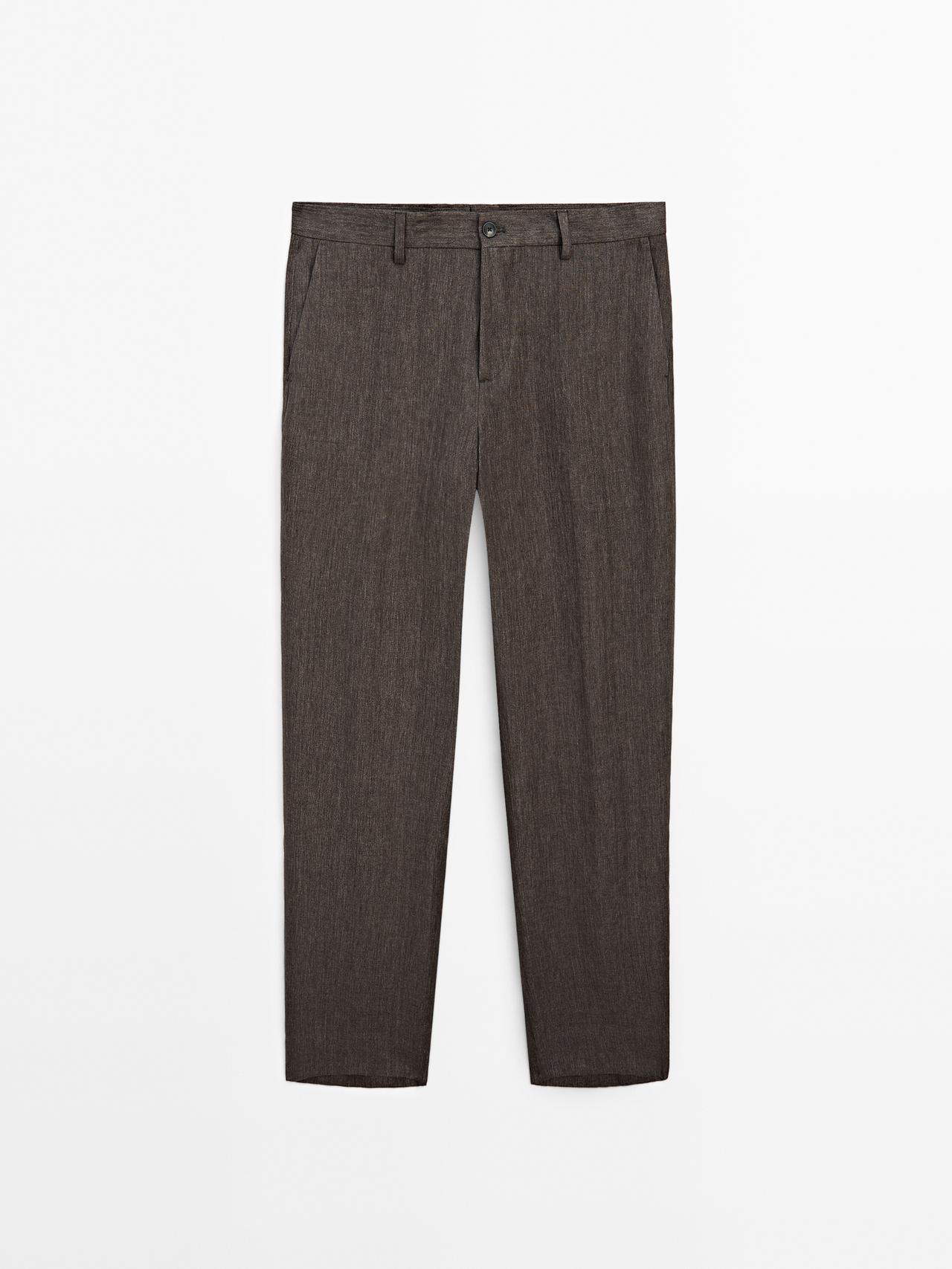 Massimo Dutti - Herre - Falmede Total Look-Bukser I Hør - Brun - 42