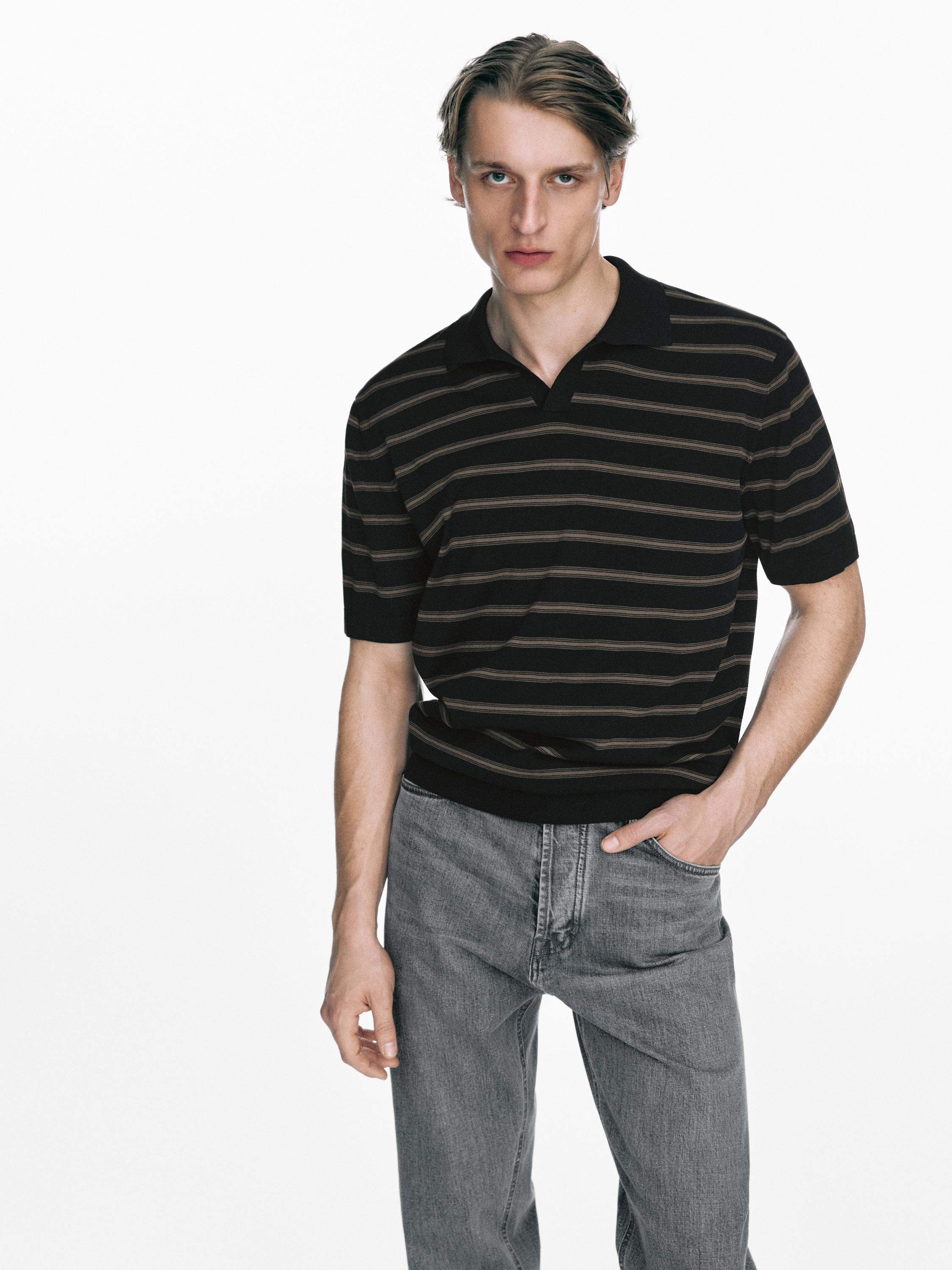 Knit polo shirt with contrast stripes — NAVY BLUE