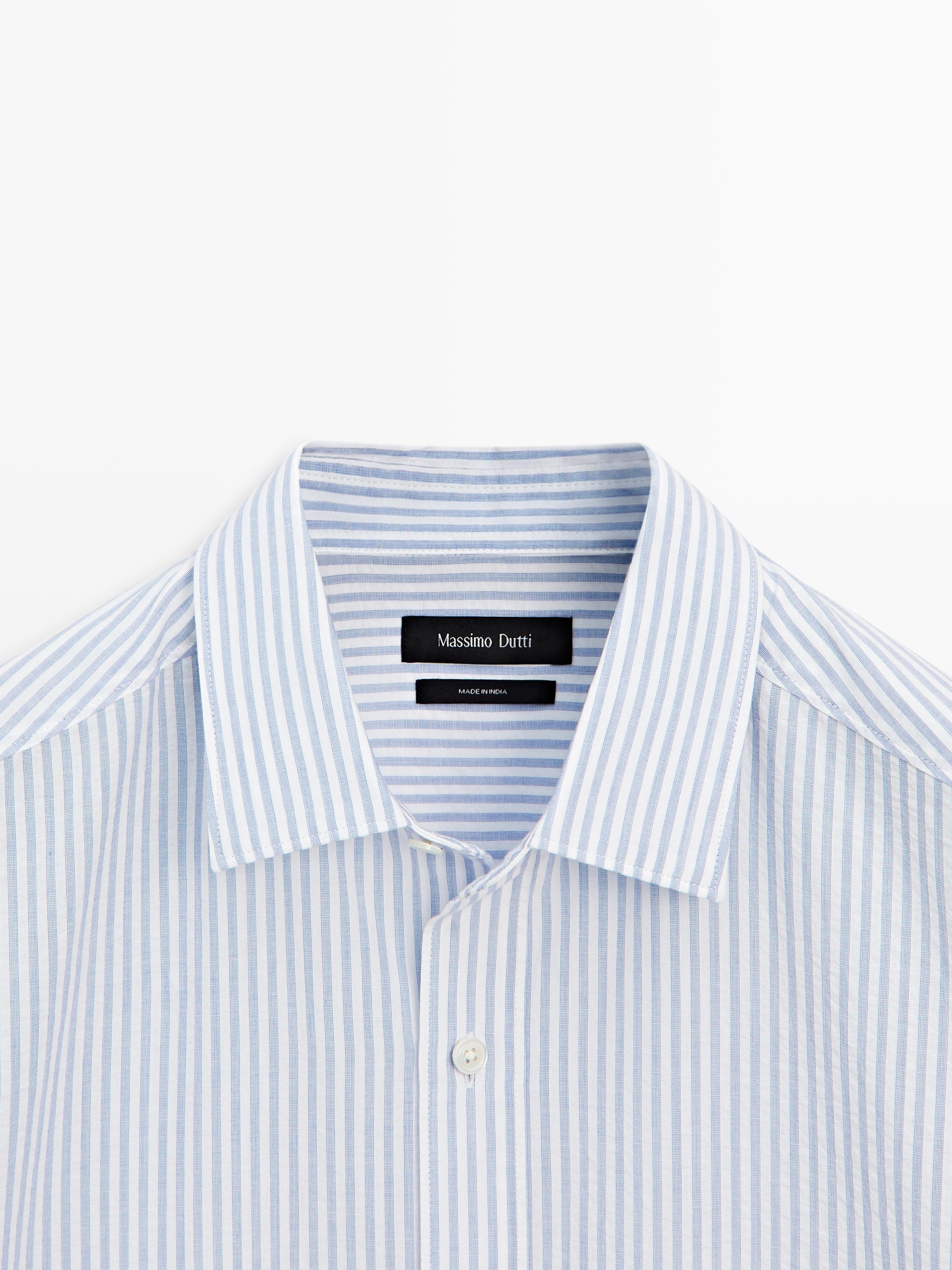 100% cotton regular fit striped shirt — BLUE