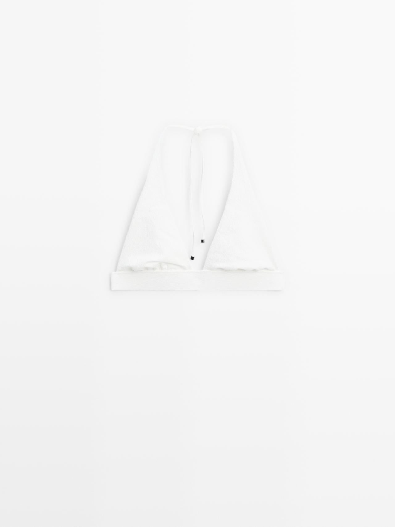 Massimo Dutti - Dames - Triangel Bikinitop Met Structuur - Gebroken Wit - M