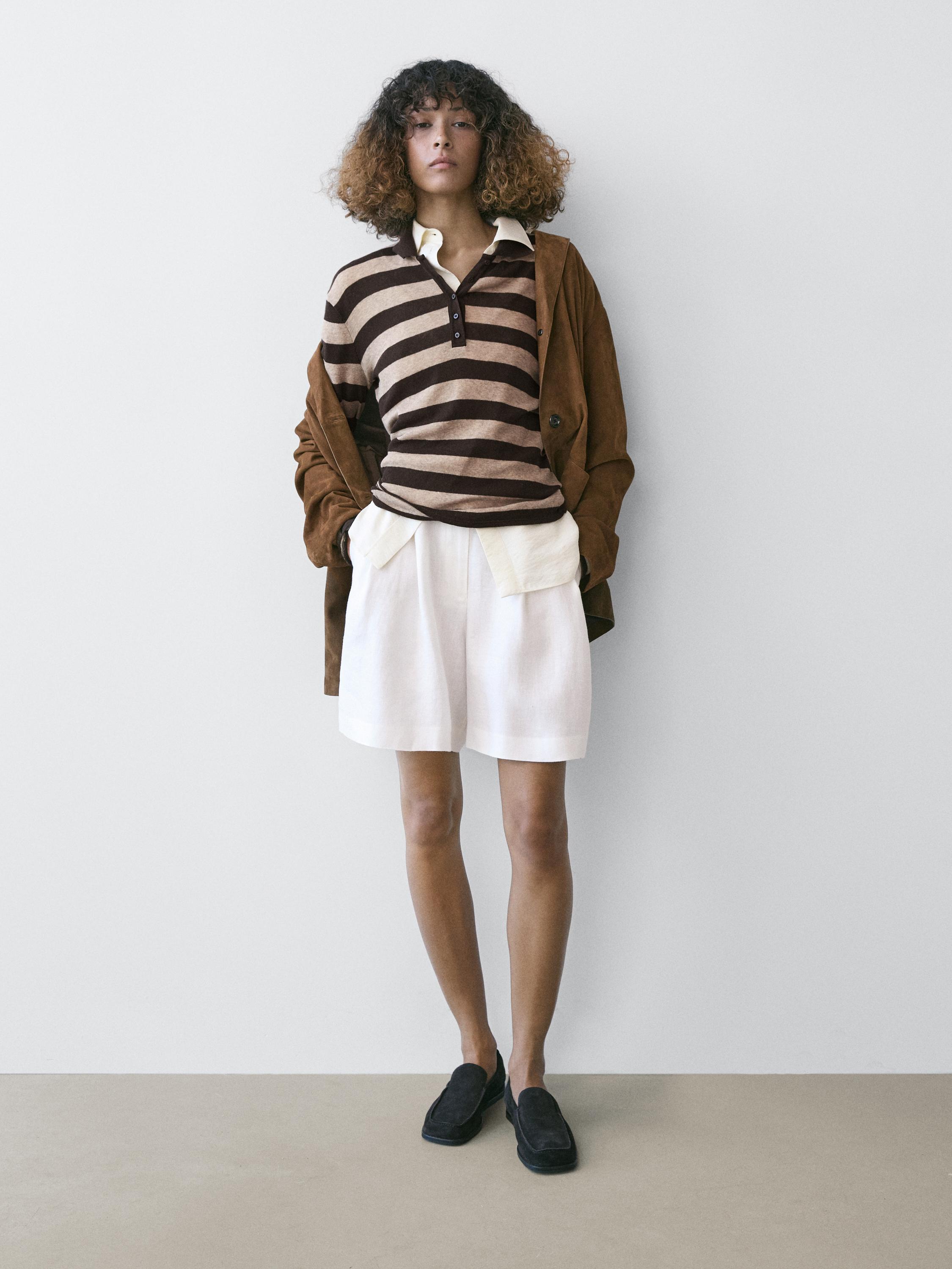 Cotton blend knit polo sweater