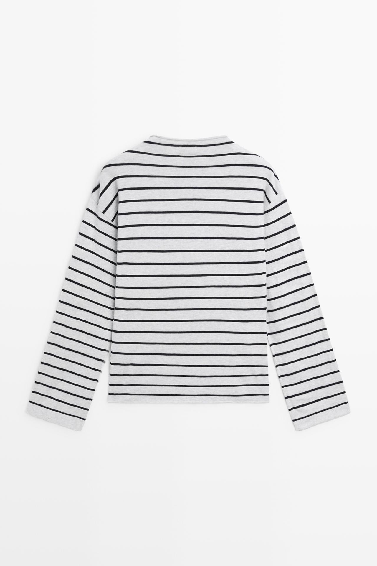 100% cotton striped knit sweater — GREY MARL