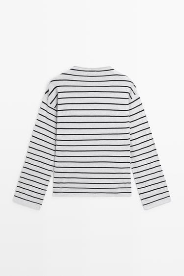 100% cotton striped knit sweater — GREY MARL 6