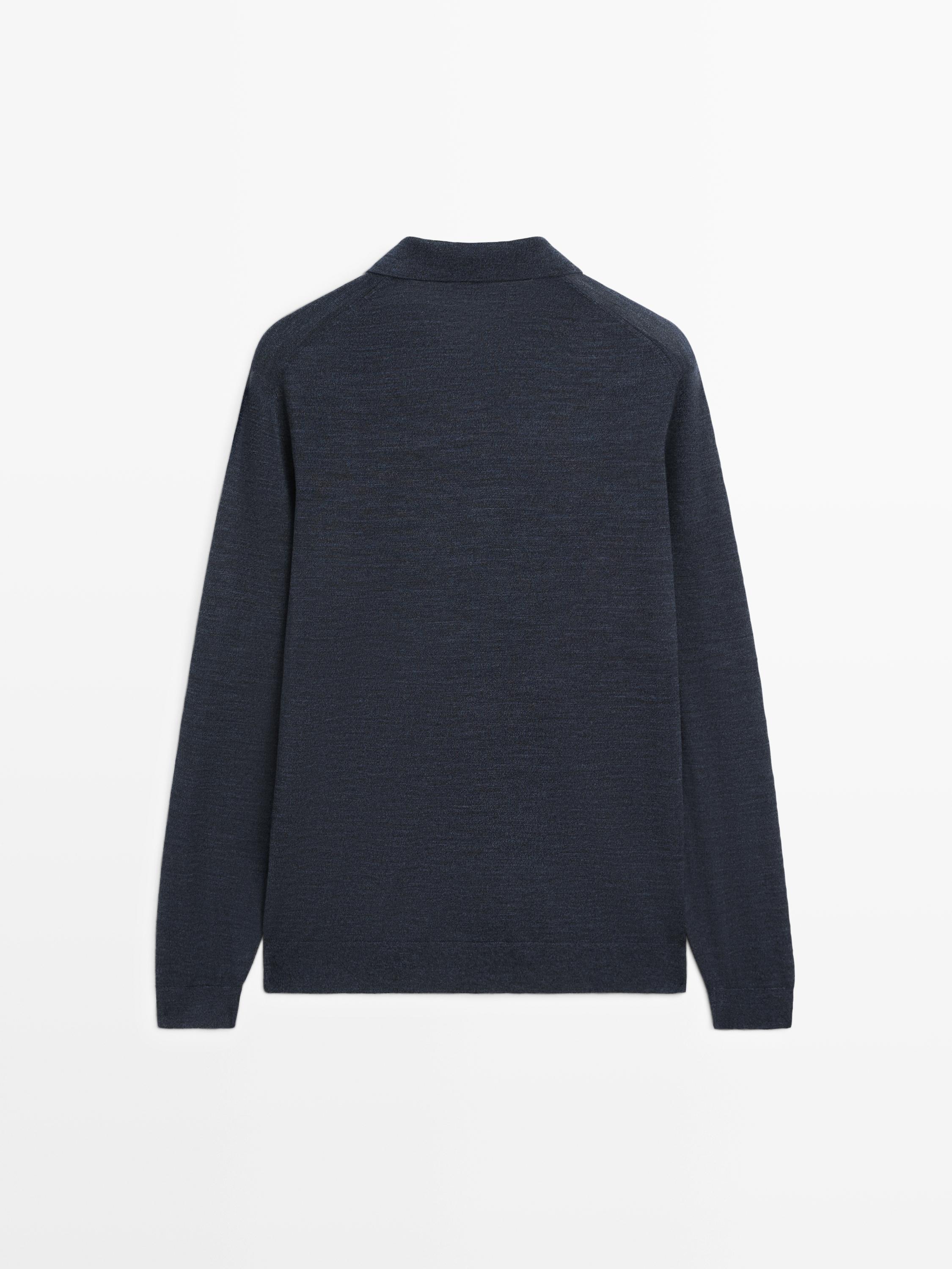 100% wool knit sweater with polo collar — DARK NAVY