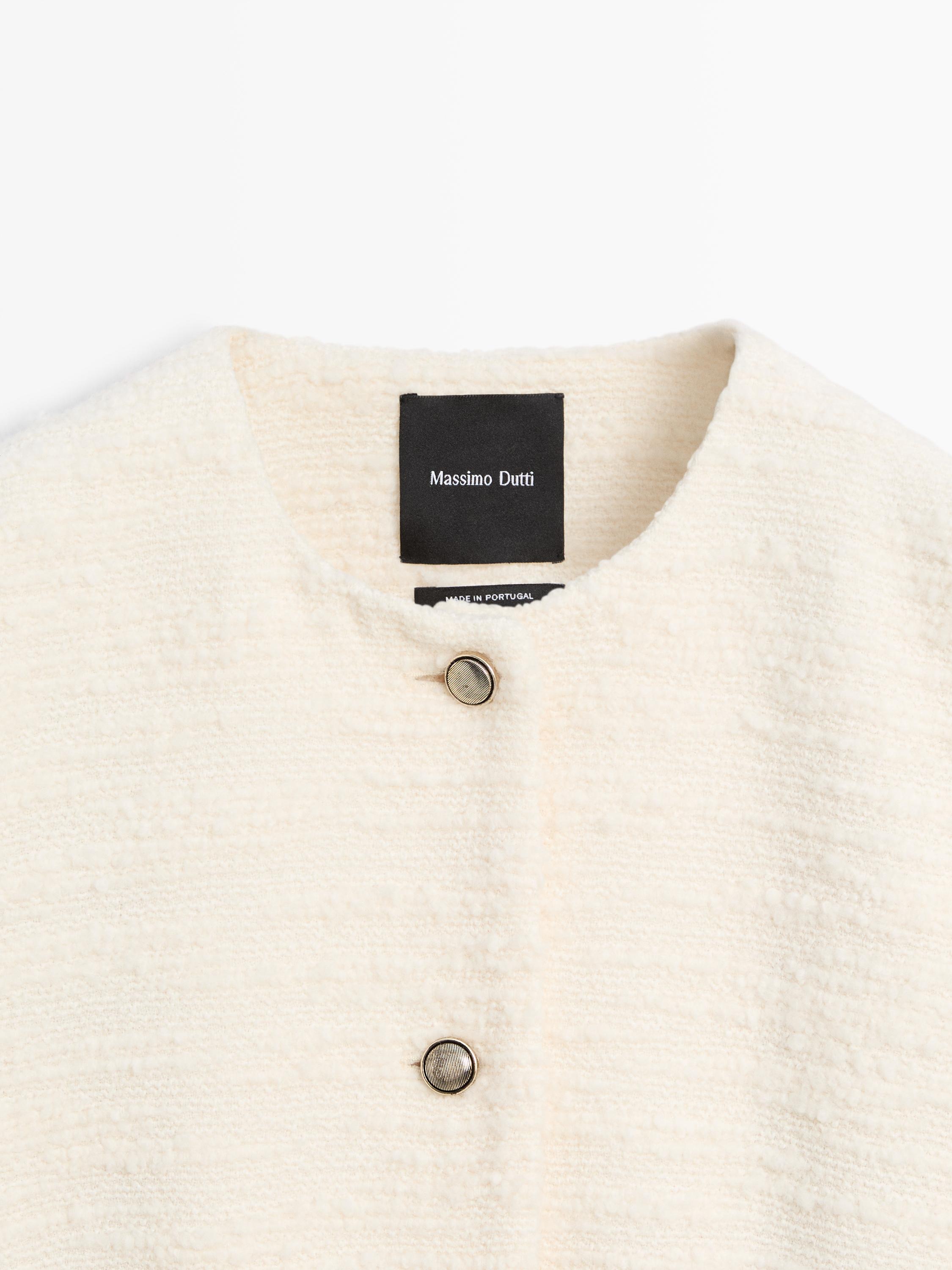 Textured wool blend jacket with rhinestone buttons · Off White