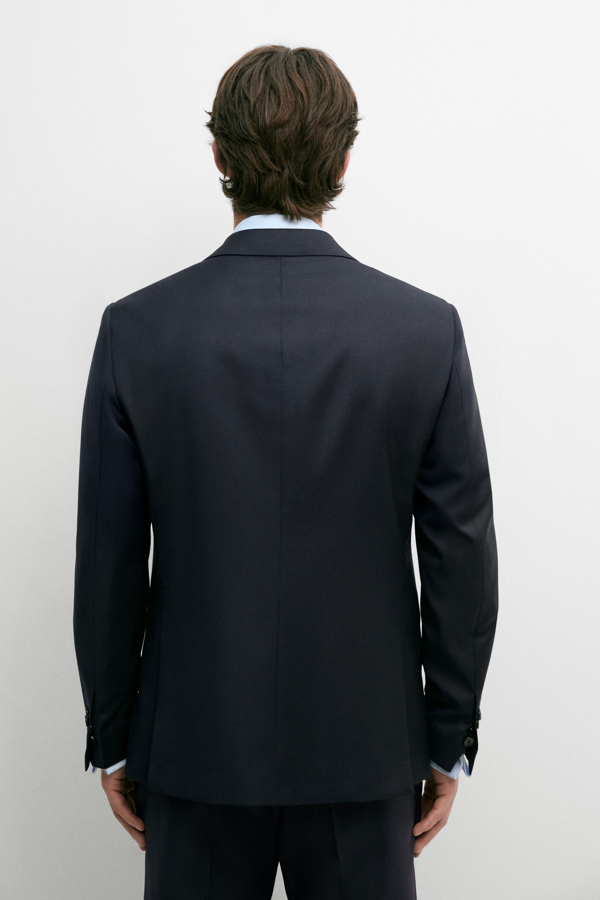 Striped wool blend suit blazer — NAVY BLUE
