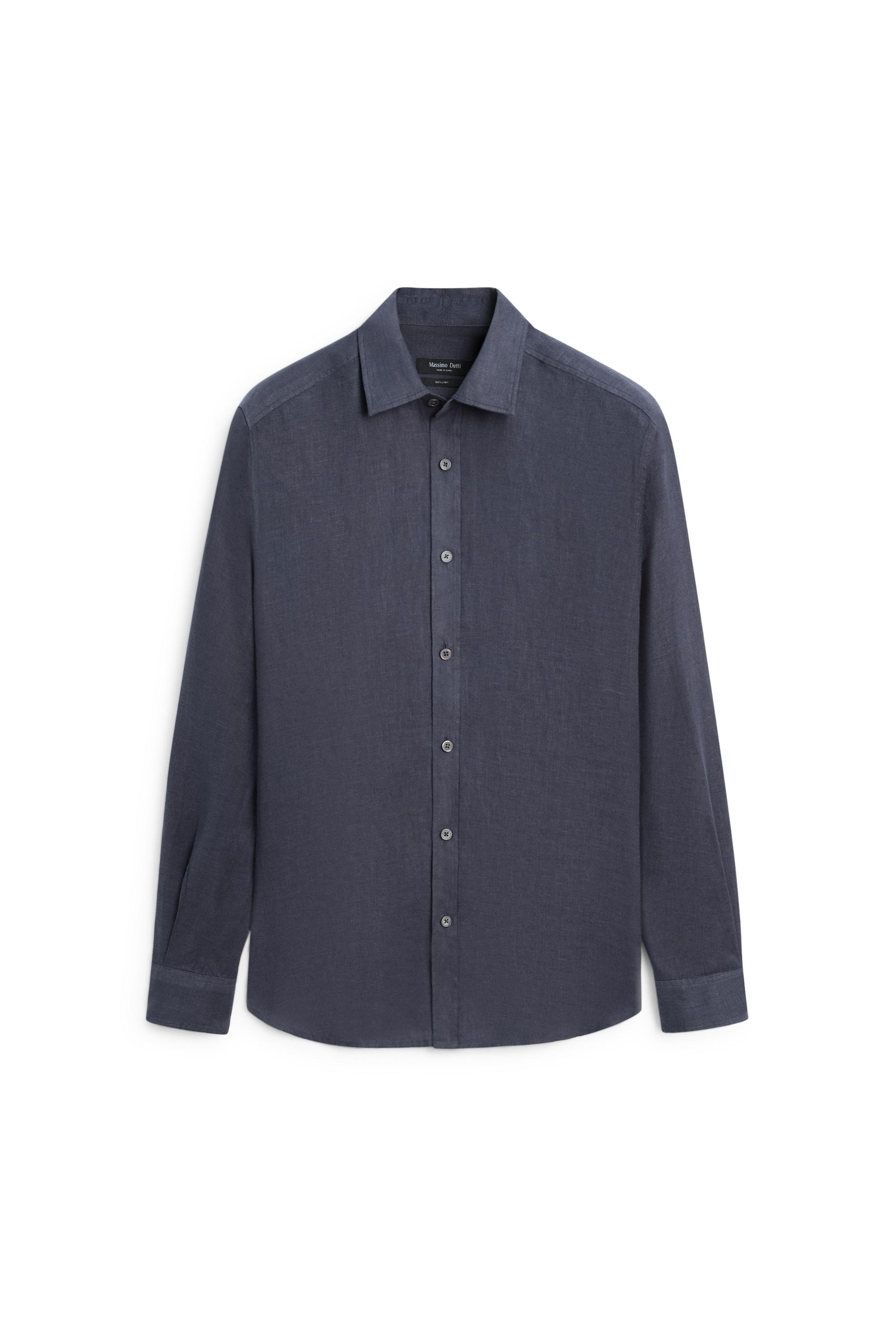 100% linen regular fit shirt — INK BLUE