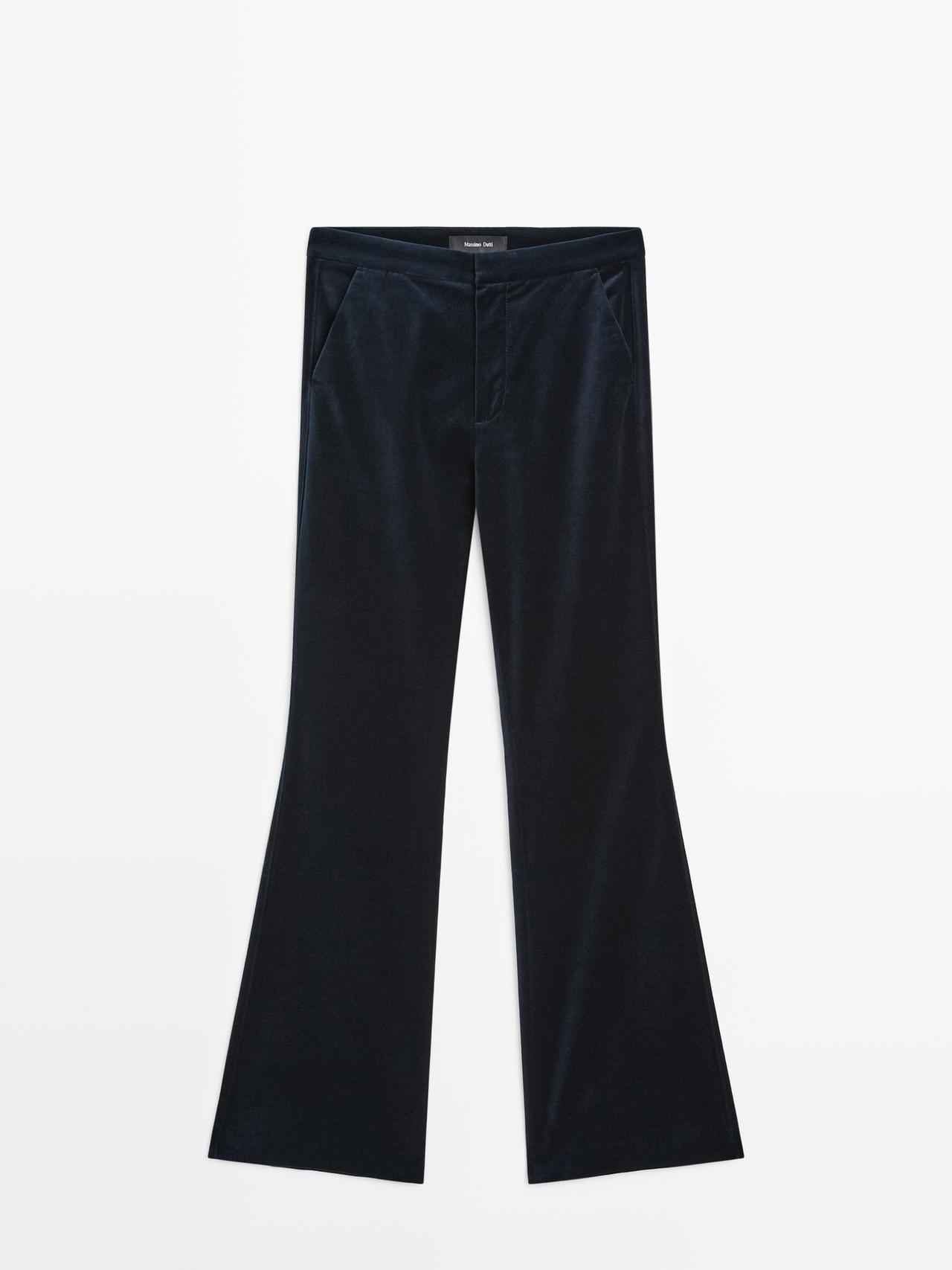 Massimo Dutti - Dame - Skinny Fit Velourbukser Med Svaj - Blå - 40