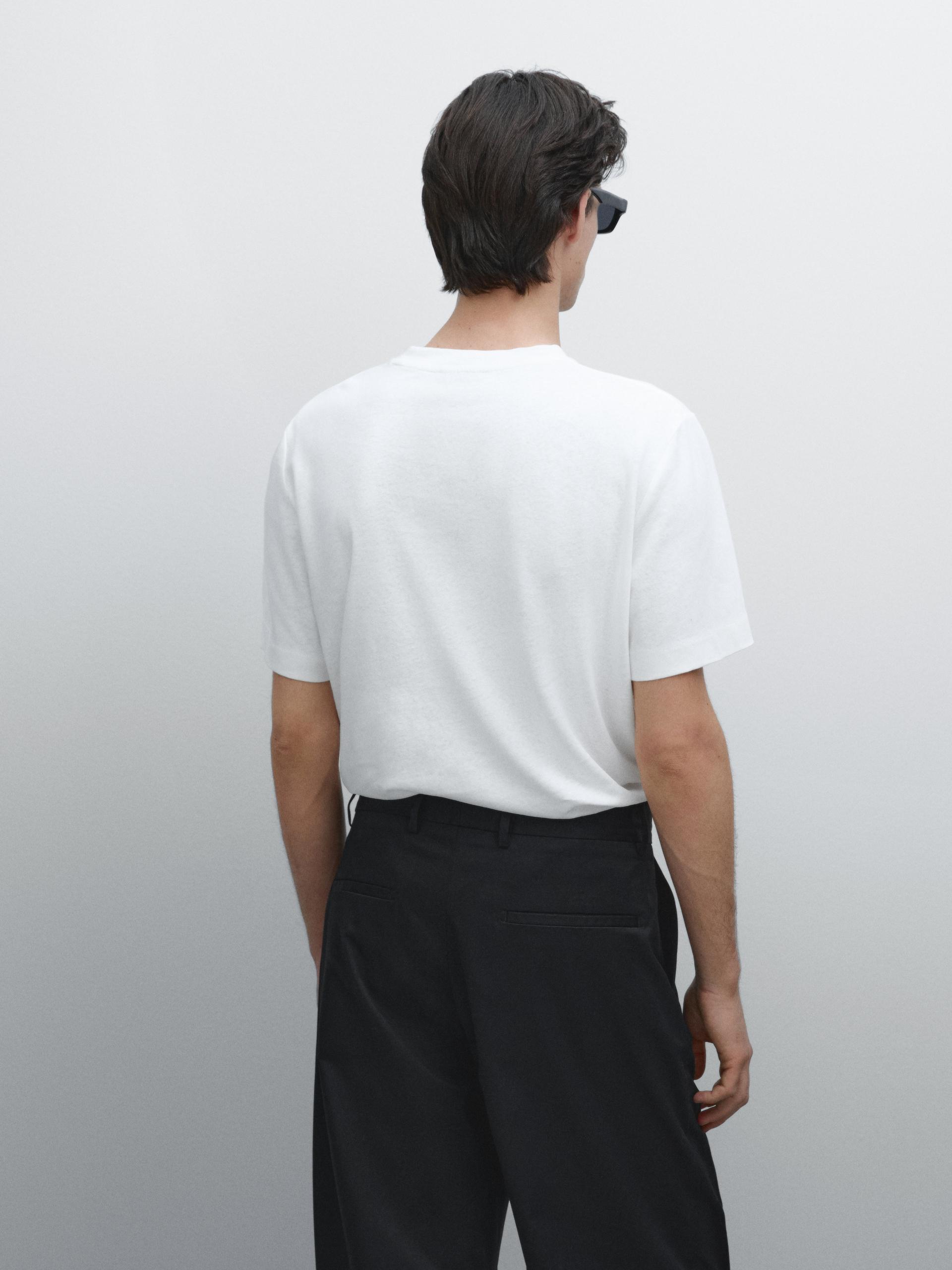 T-Shirt Manches Courtes Lin - Cru - S - Massimo Dutti - Homme