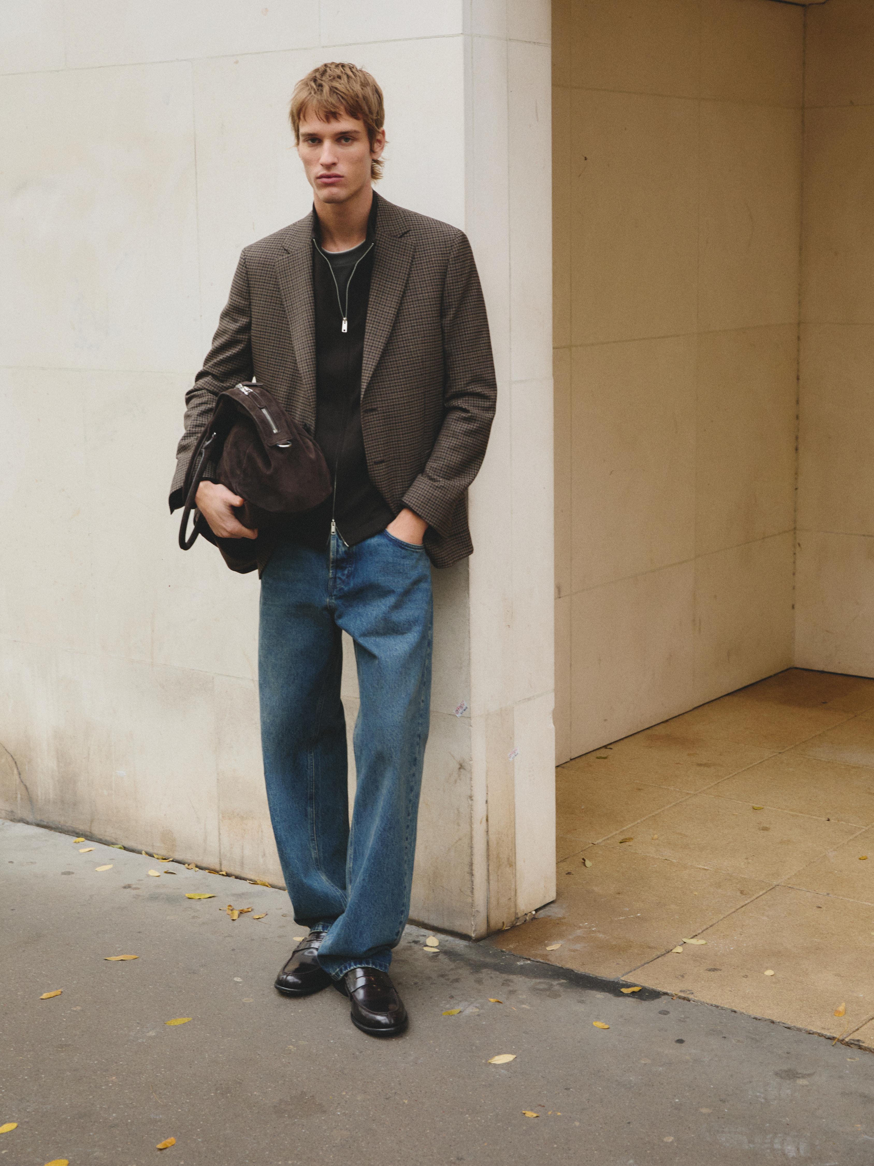 100% wool tailored check blazer — BROWN