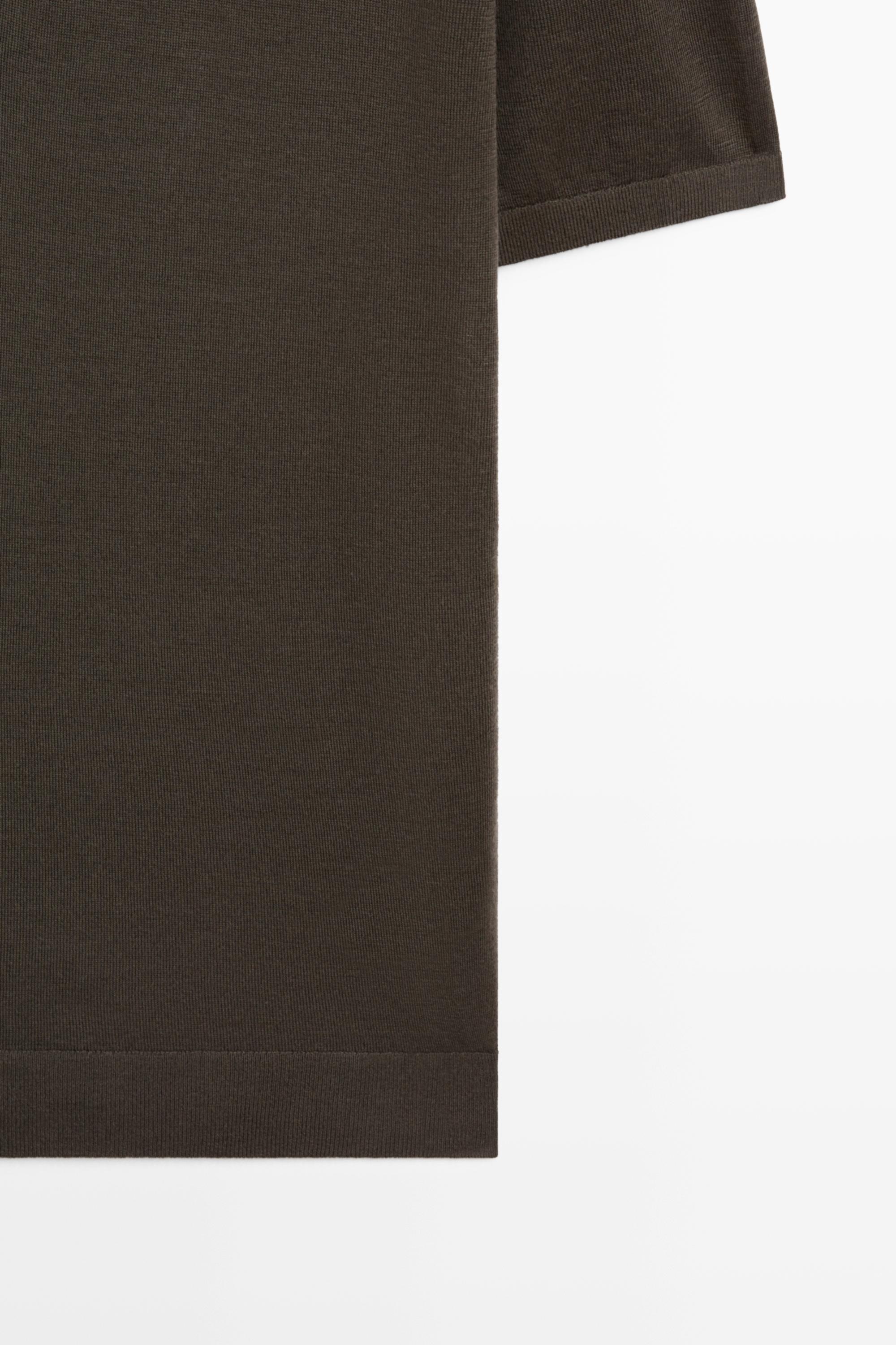 Wool blend zip-detail polo shirt — DARK KHAKI