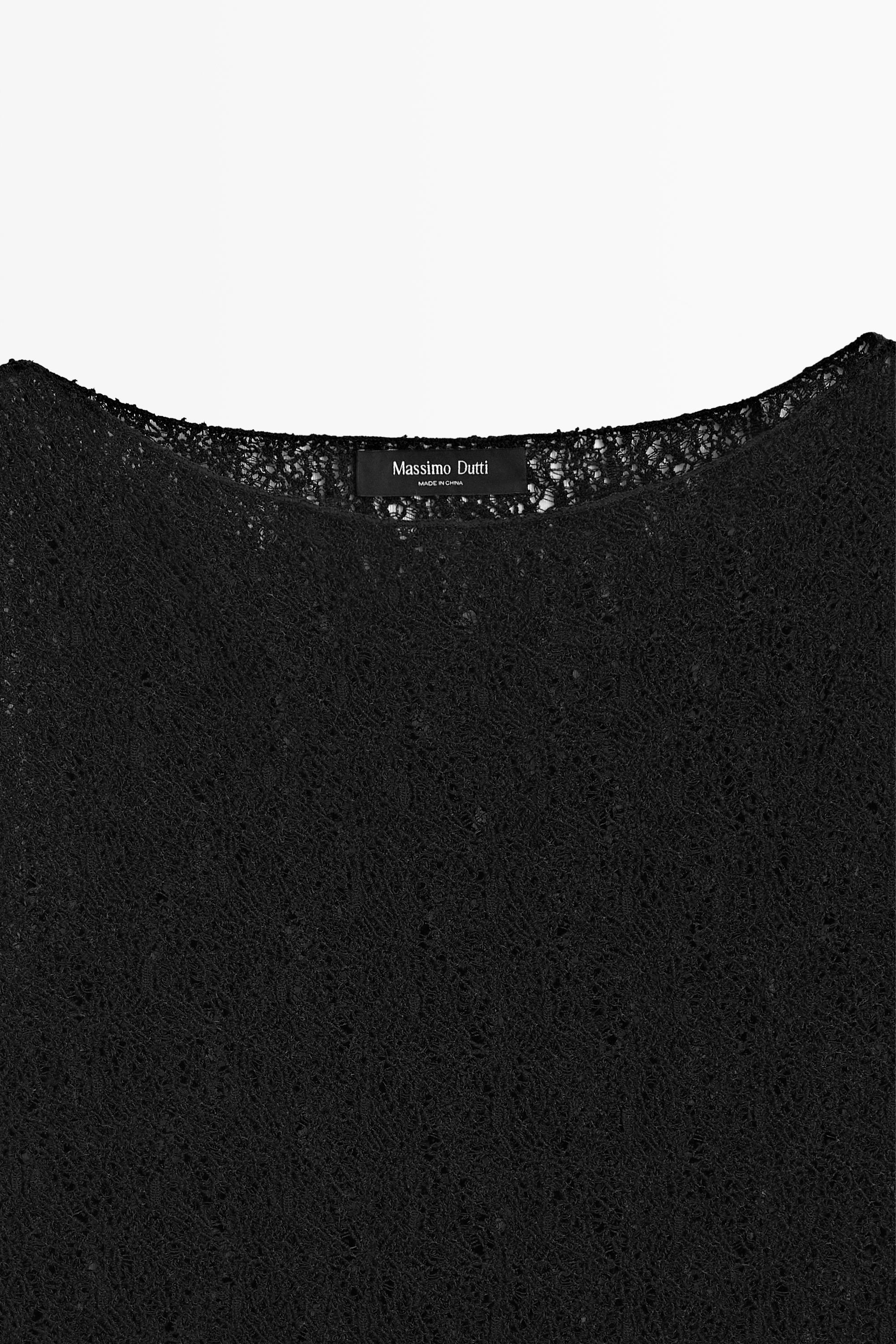 Sleeveless open-knit top — BLACK