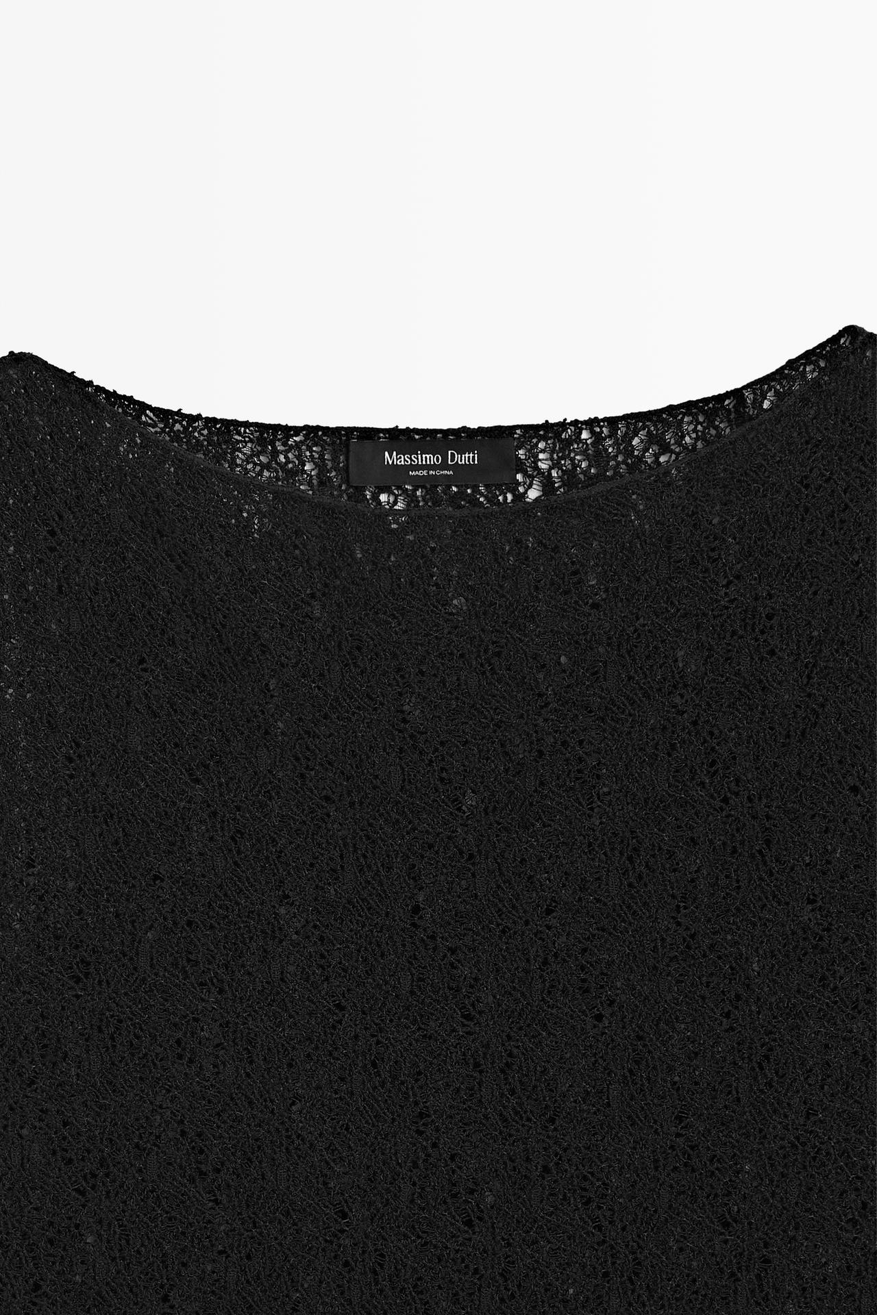 Sleeveless open-knit top — BLACK