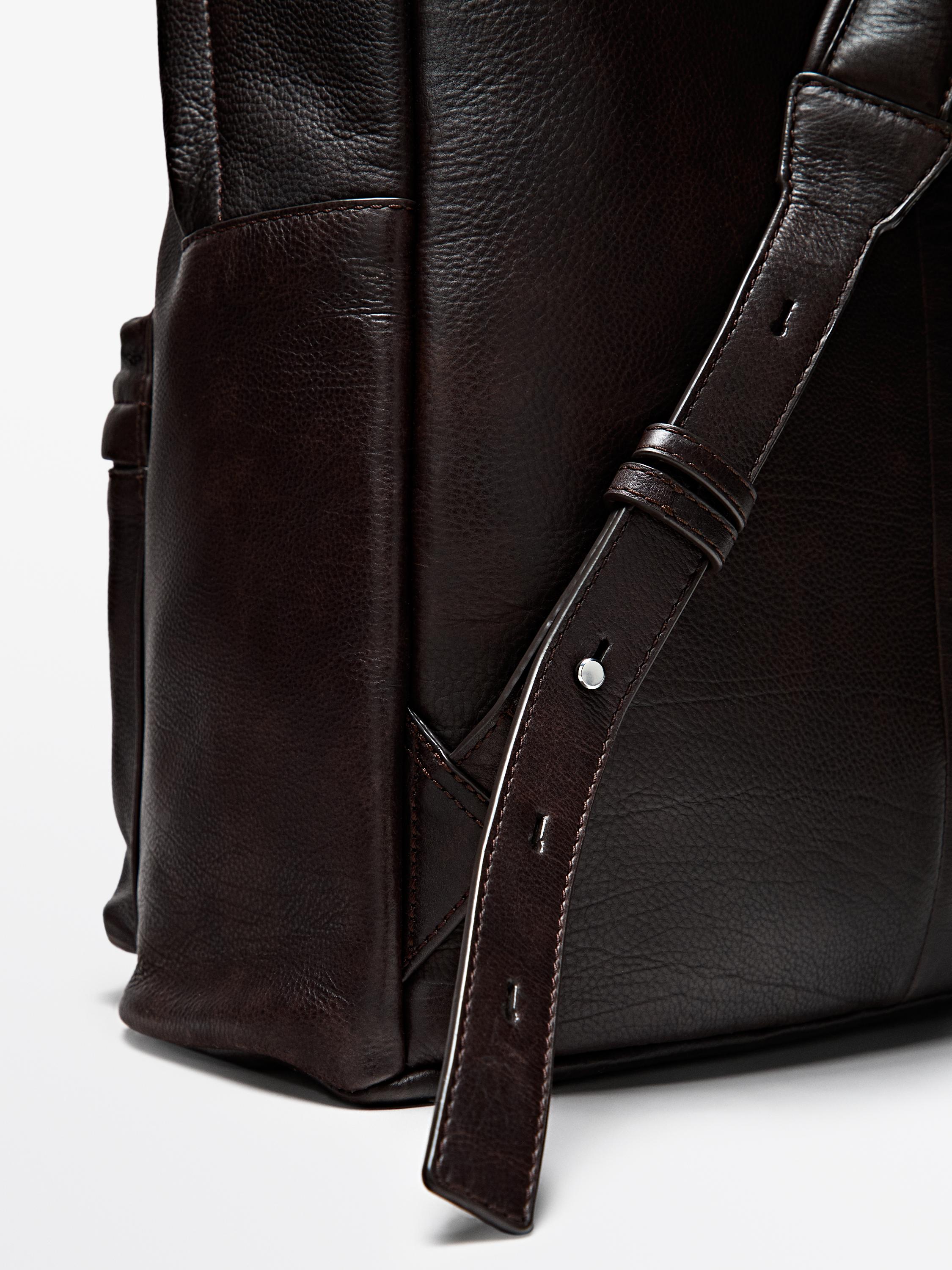 Nappa leather backpack with zip — BROWN