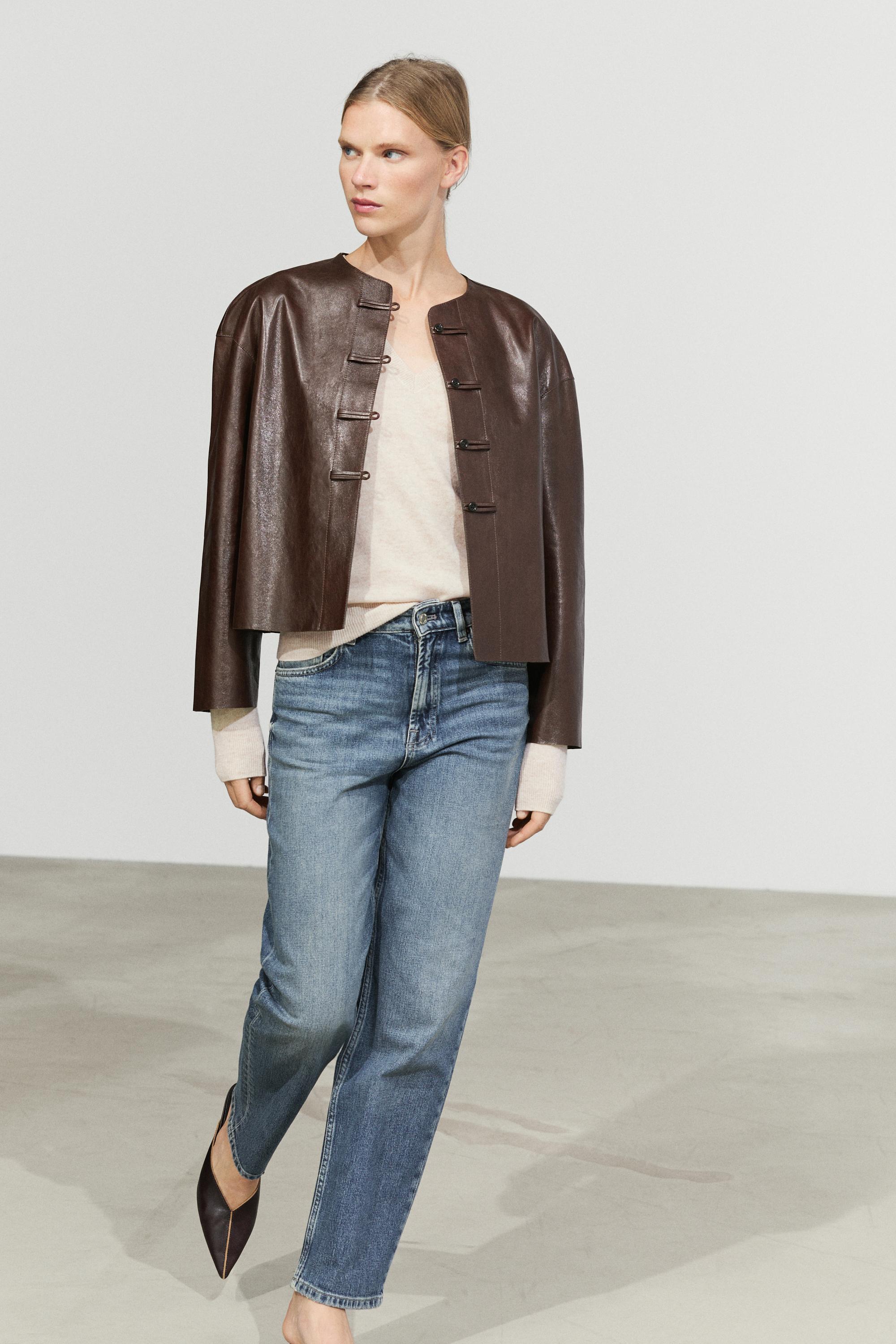 Nappa leather toggle jacket — BROWN