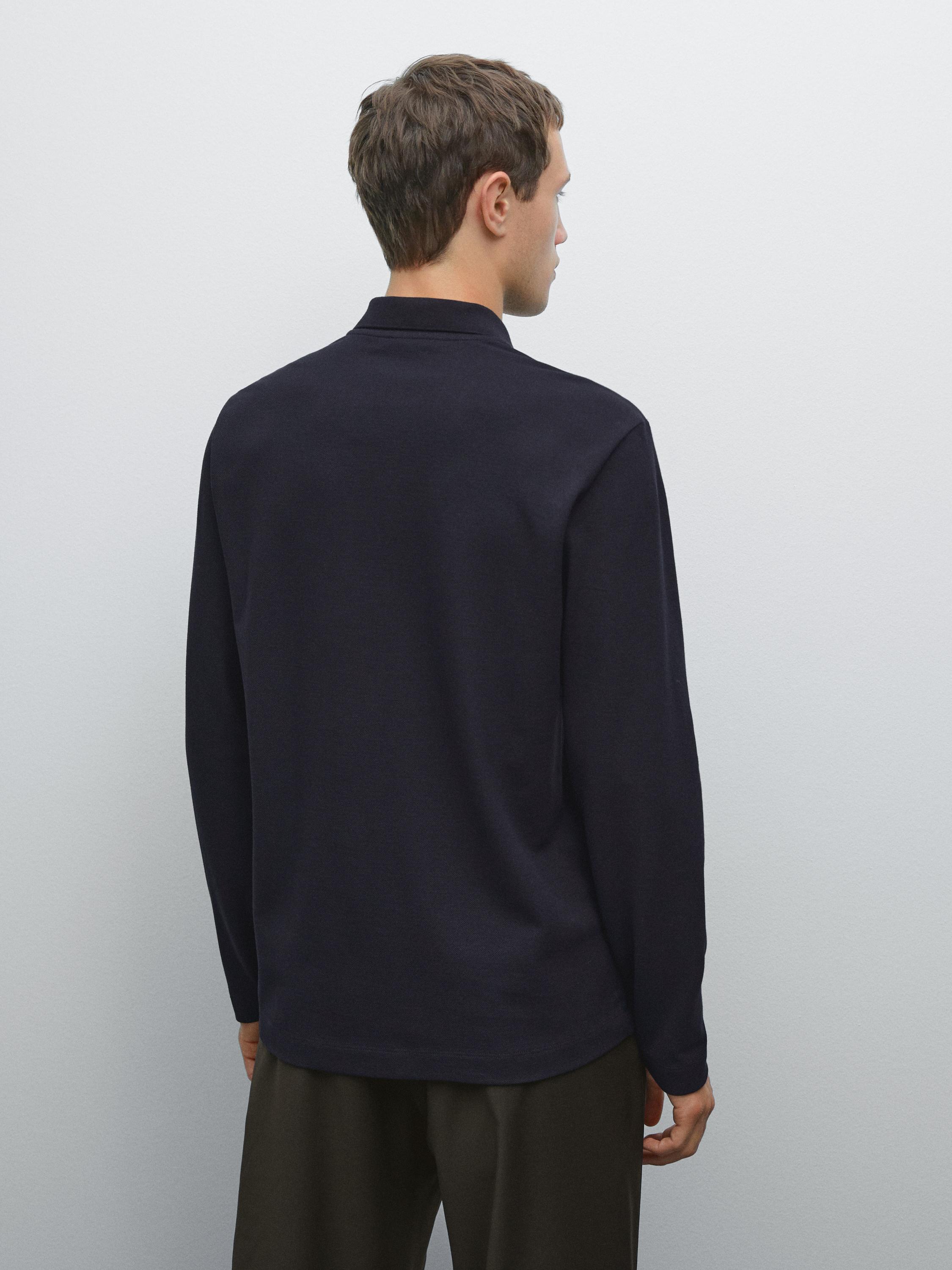 Long sleeve mercerised cotton piqué polo shirt