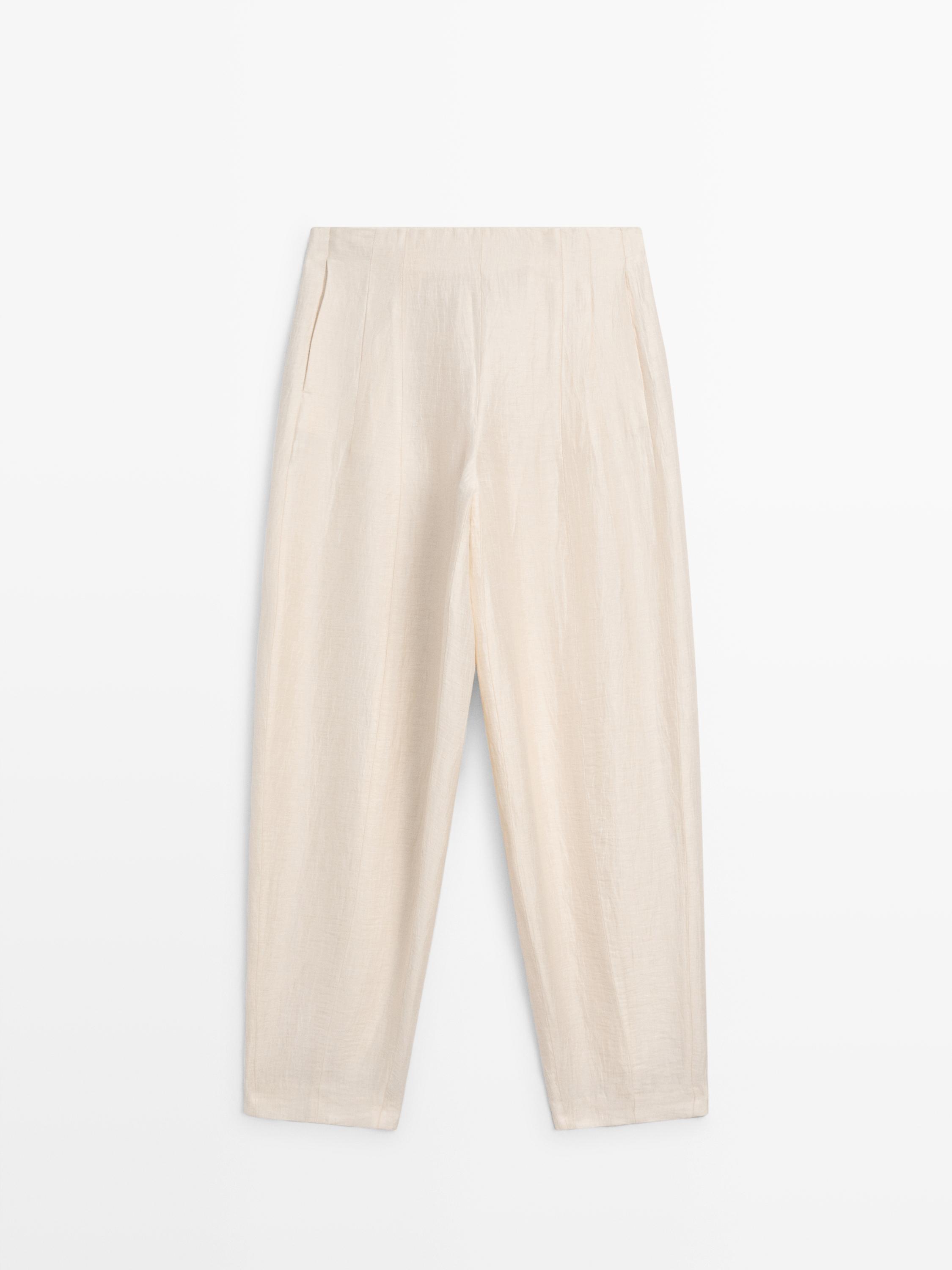 Linen blend sarouel trousers — BEIGE
