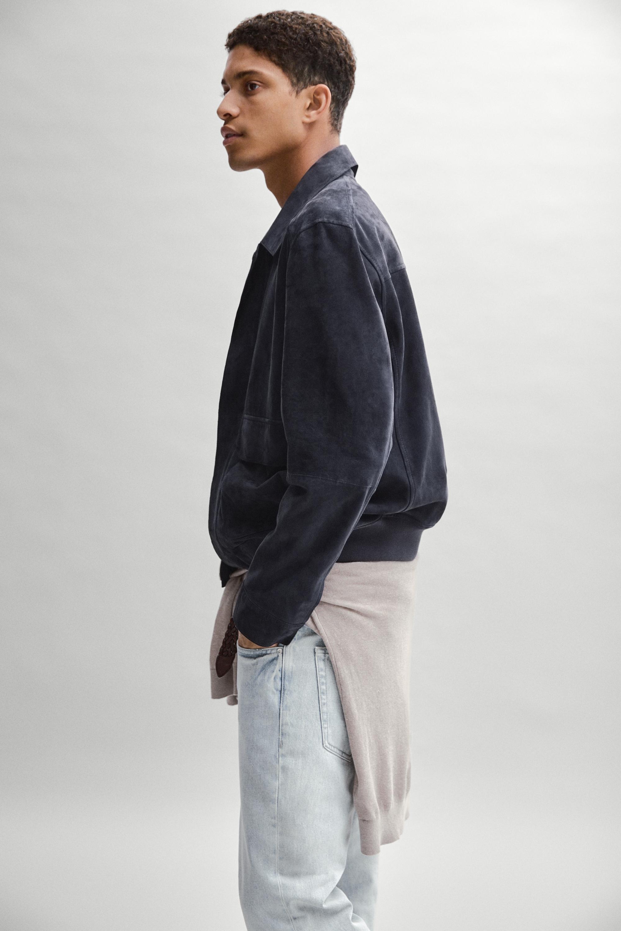 Suede leather jacket with pockets — BLUE