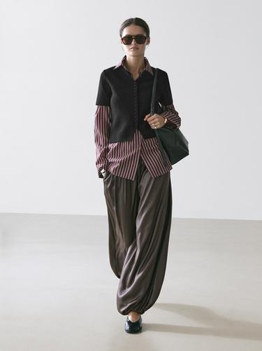 Cotton short sleeve knit cardigan — BLACK 1