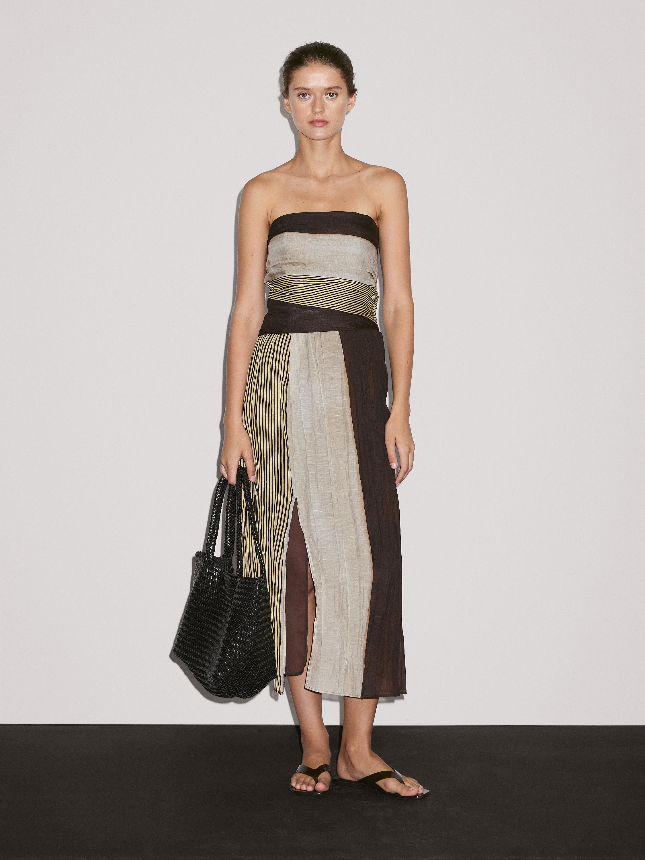 Strapless jurk met plooien