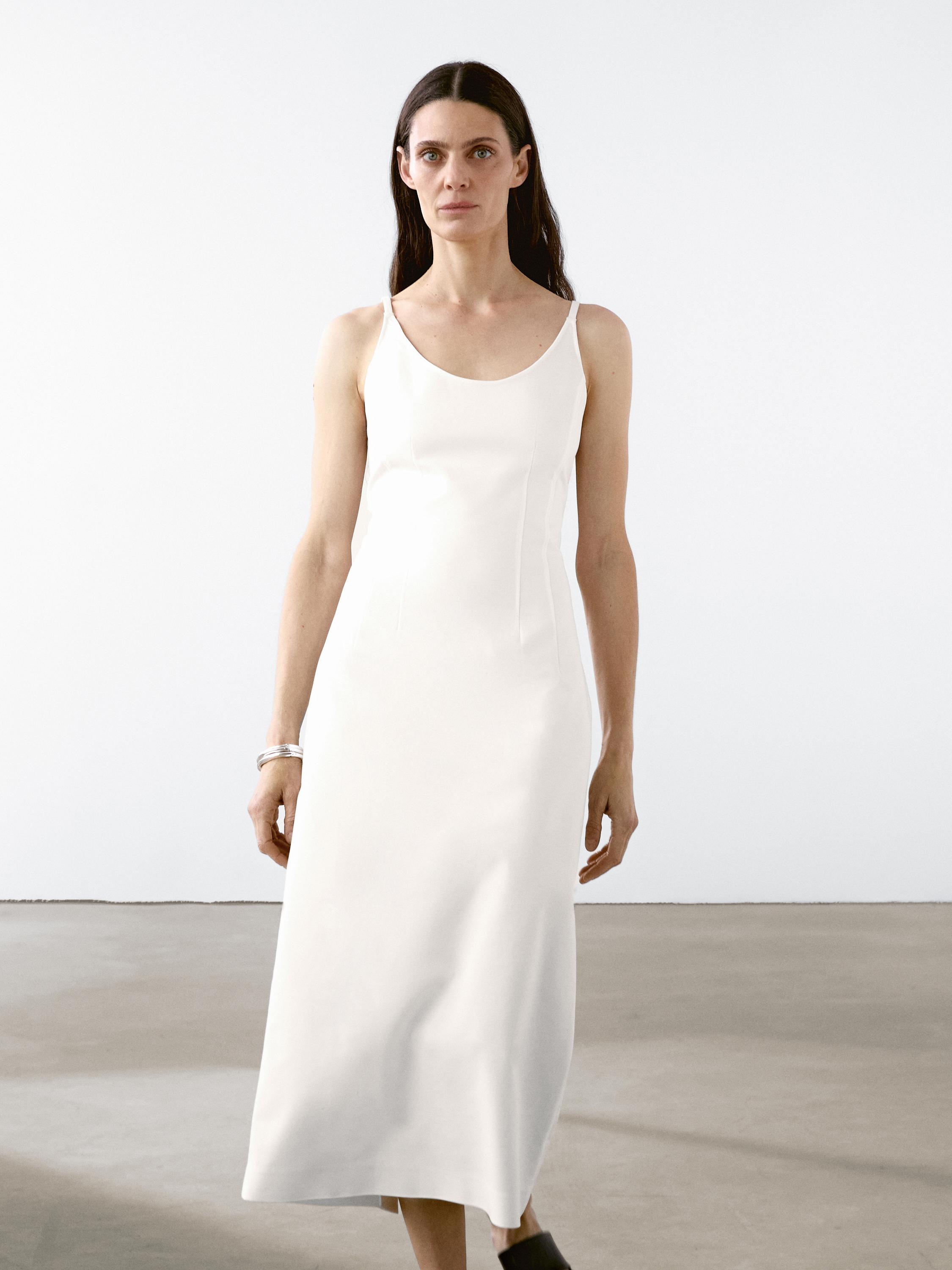 Cotton blend strappy midi dress