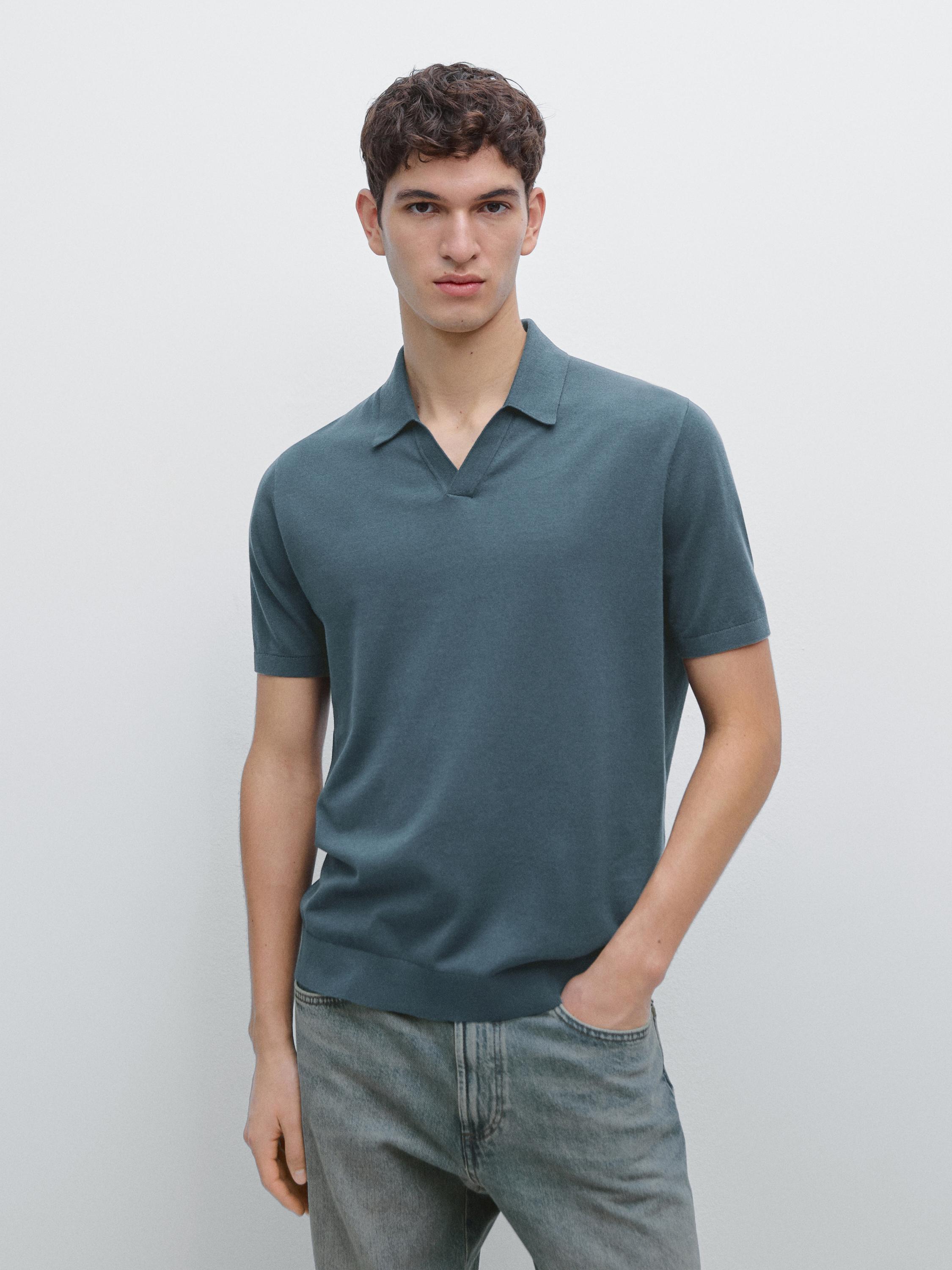 Short sleeve cotton knit polo shirt