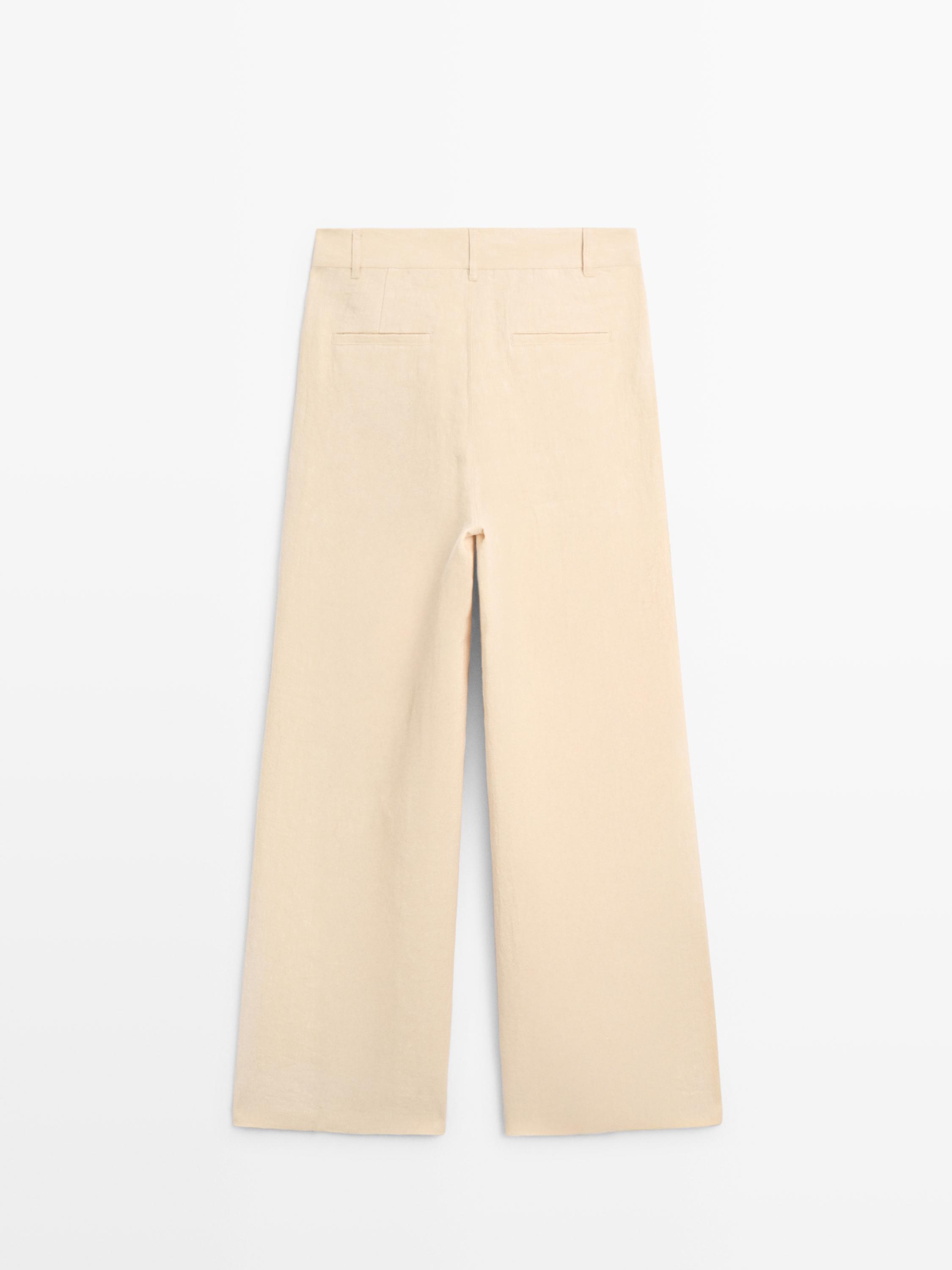 Wide-leg linen trousers with pocket detail — SAND