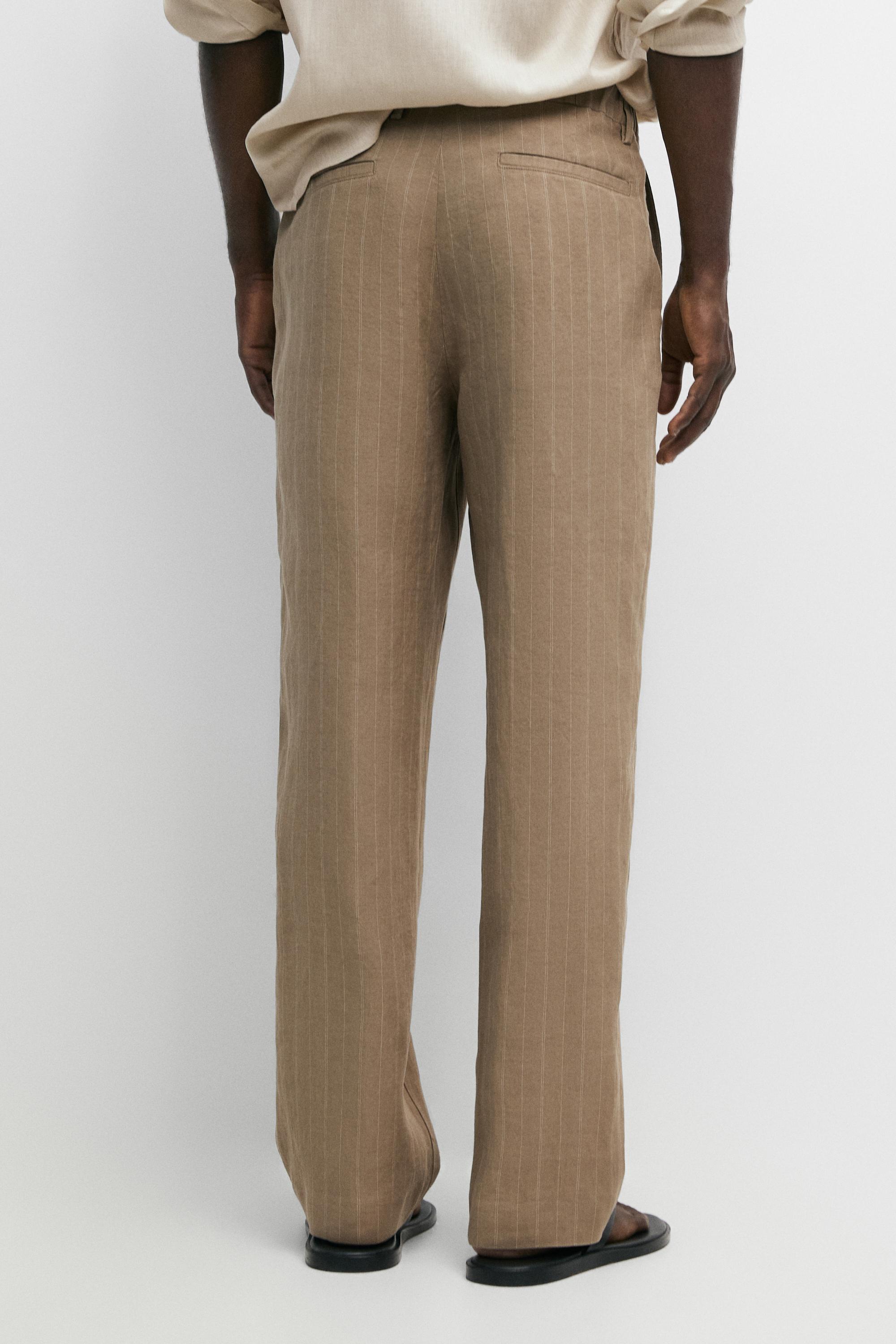 100% linen striped pants — BEIGE