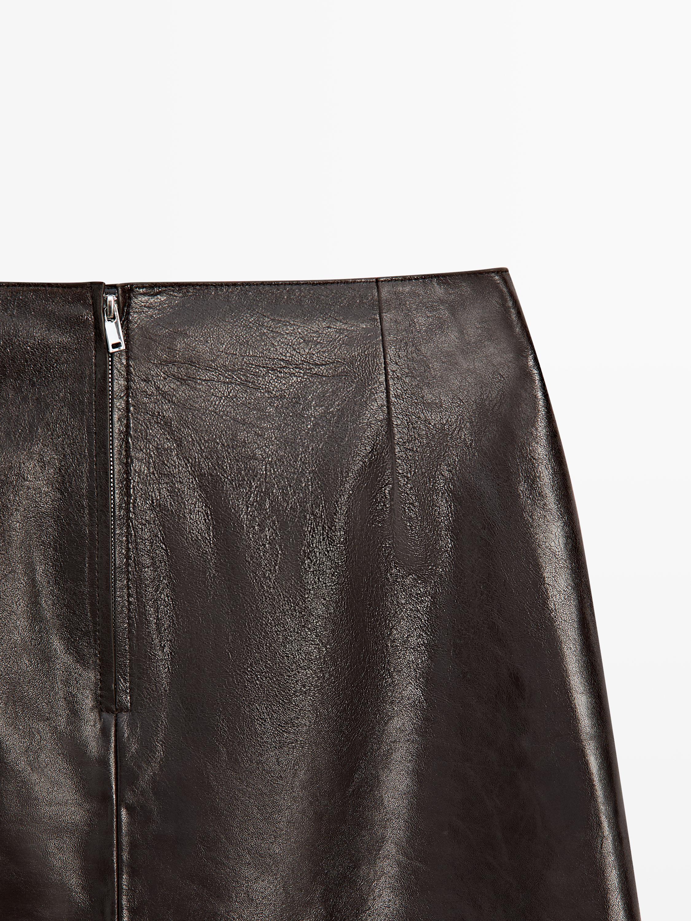 Nappa leather mini skirt — BROWN