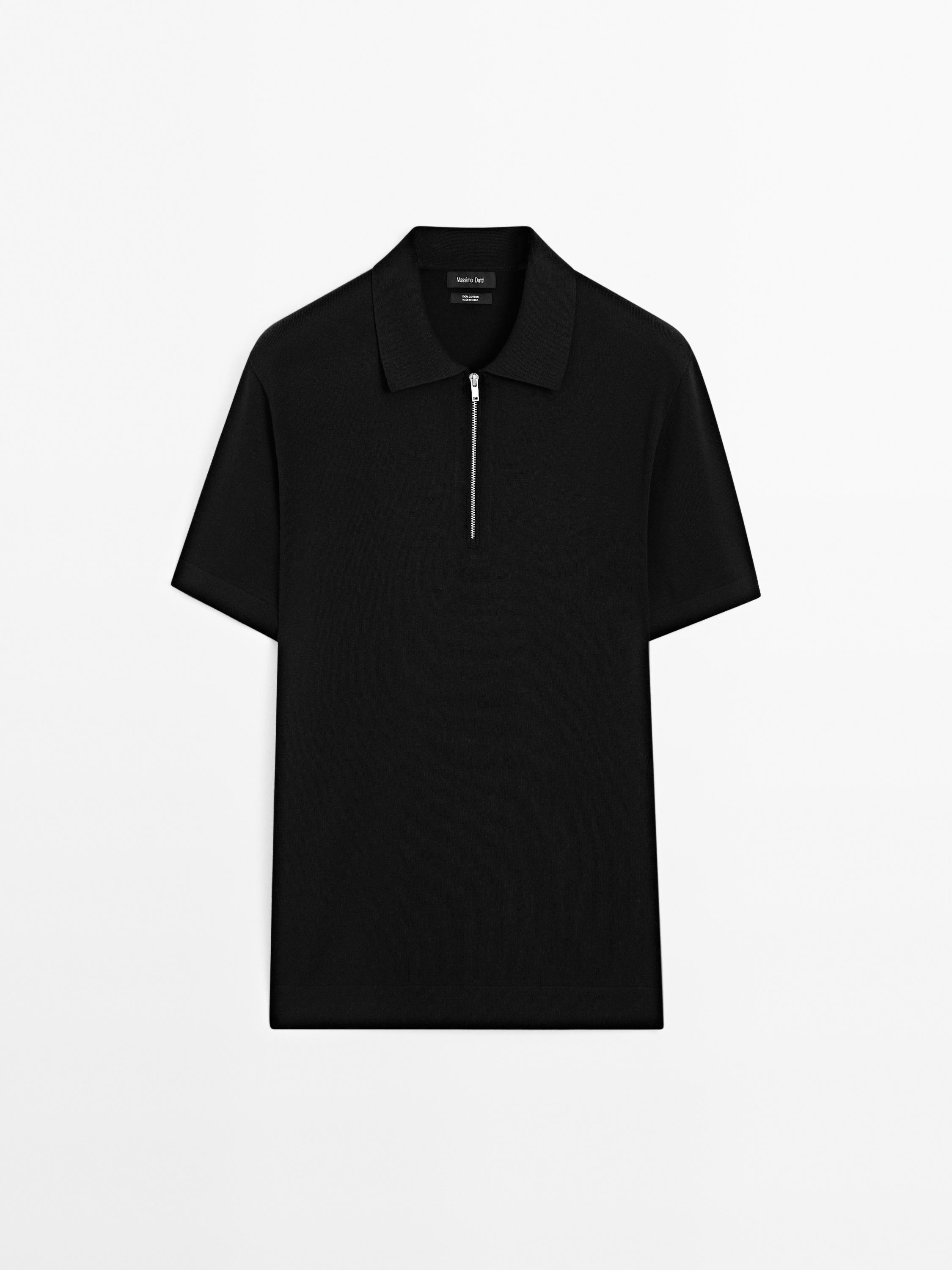 Polo en maille de coton à col zippé