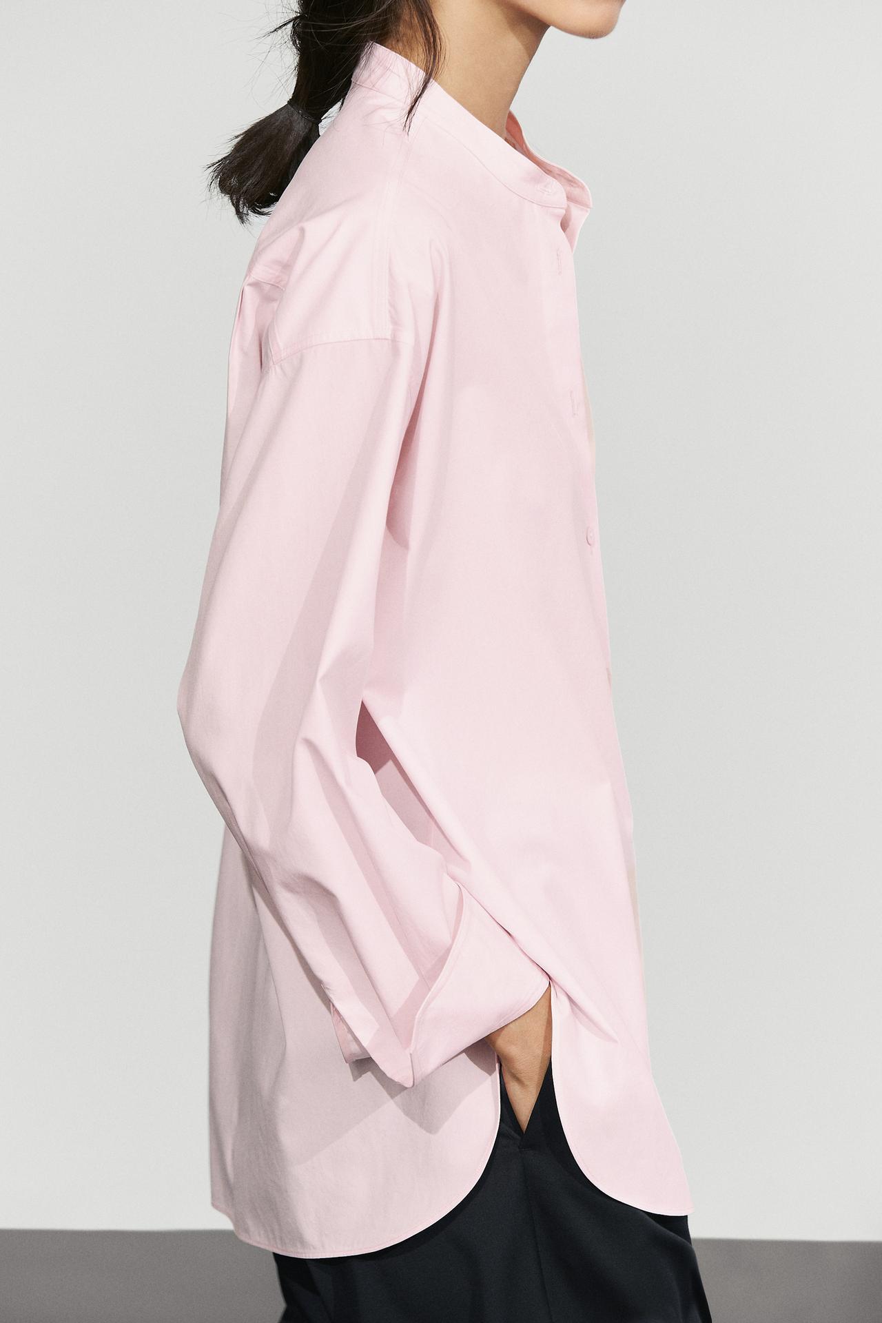 Cotton-blend stand collar shirt — CLAY