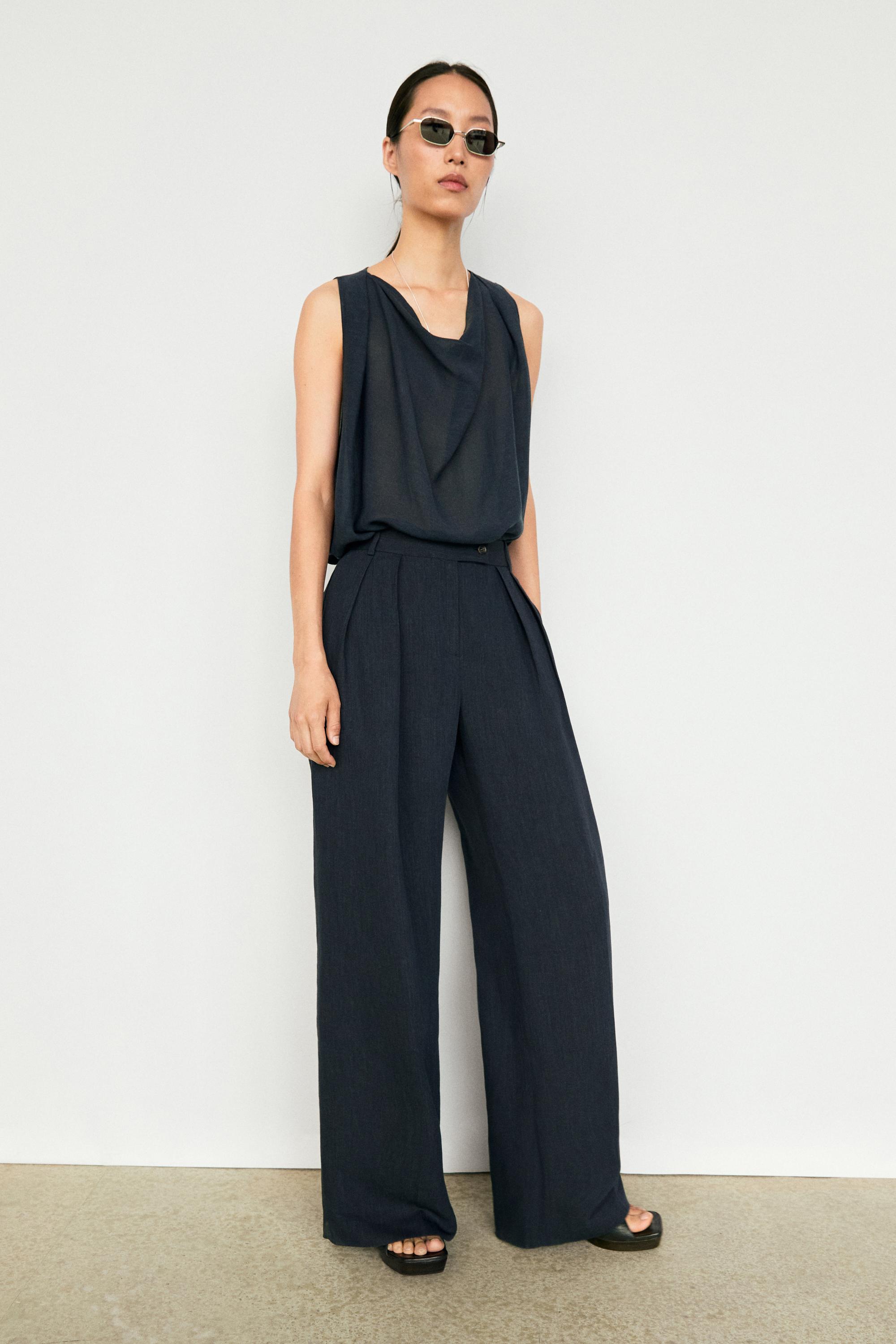 Melange linen suit pants — NAVY BLUE