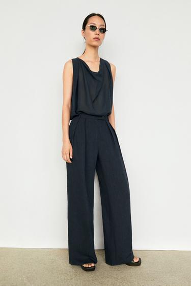 Melange linen suit pants — NAVY BLUE 8