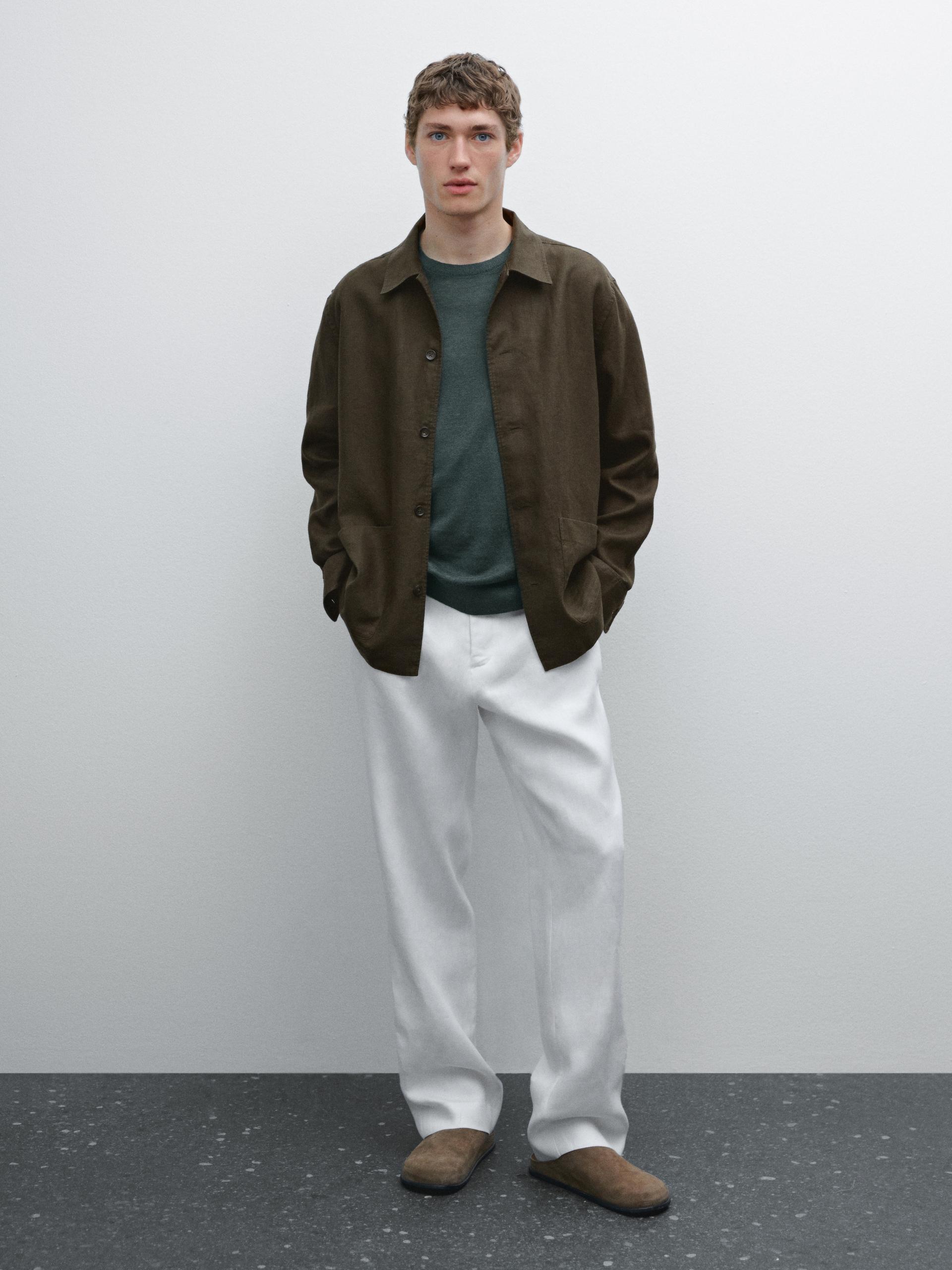 Surchemise 100 % Lin - Vert - S - Massimo Dutti - Homme