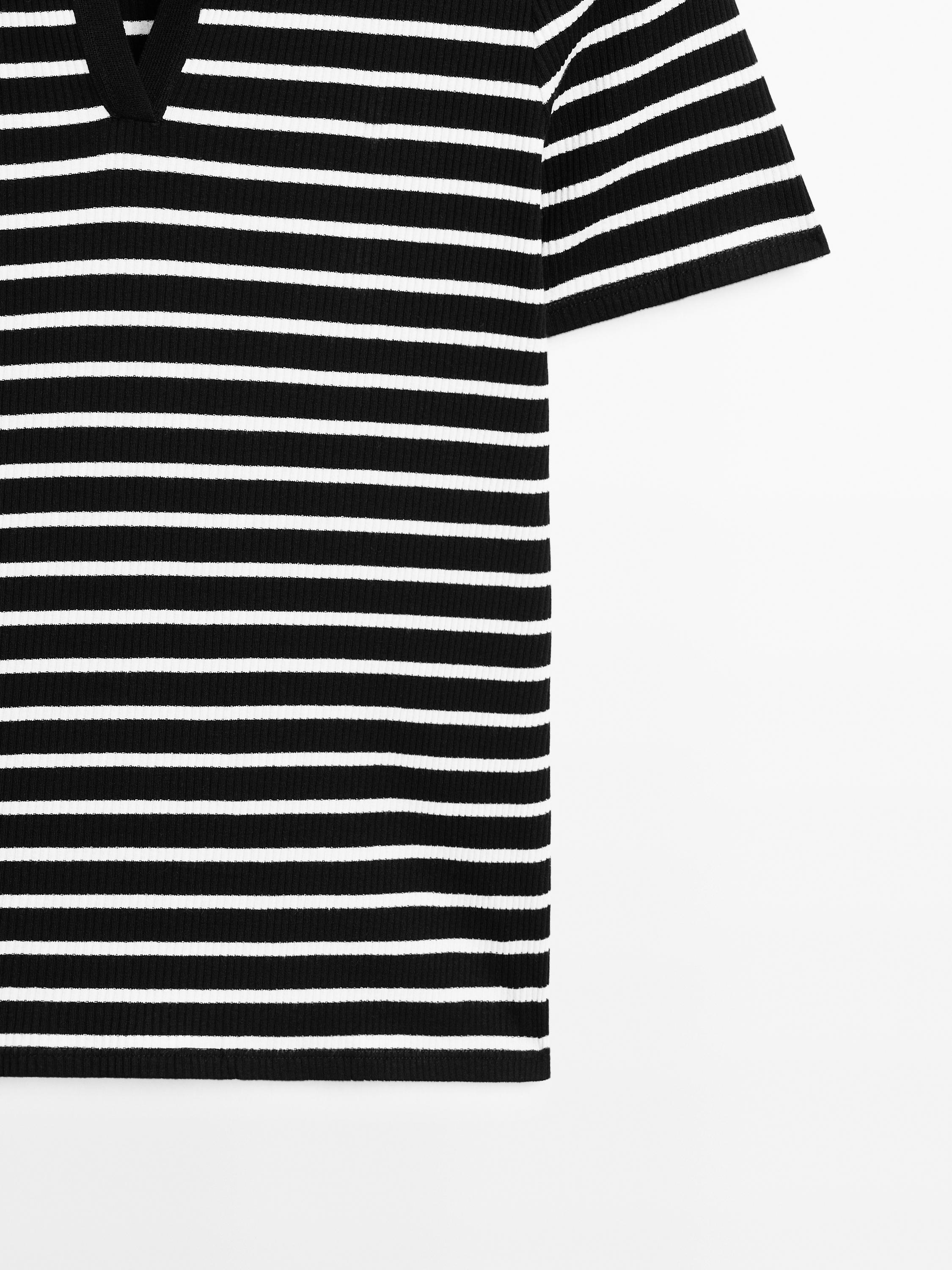 Striped cotton blend polo T-shirt
