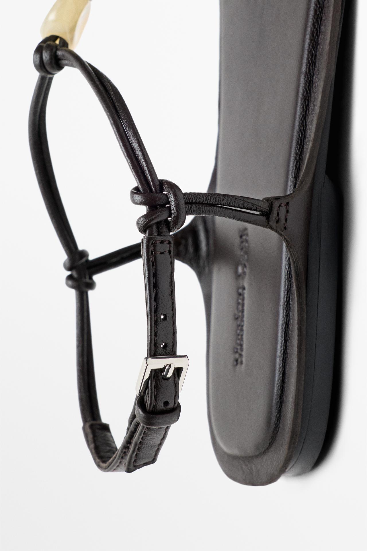 Flat slider sandals with stones — BROWN